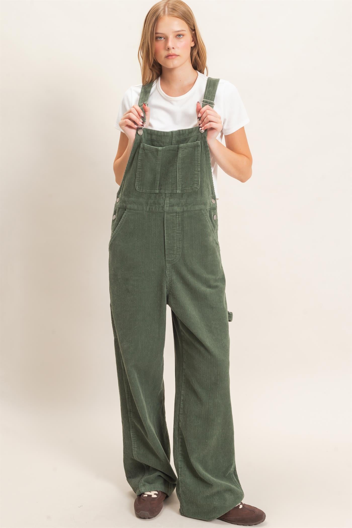 Wholesale Mineral Wash Corduroy Overalls Clothing HF26F210-D OLIVE HYFVE