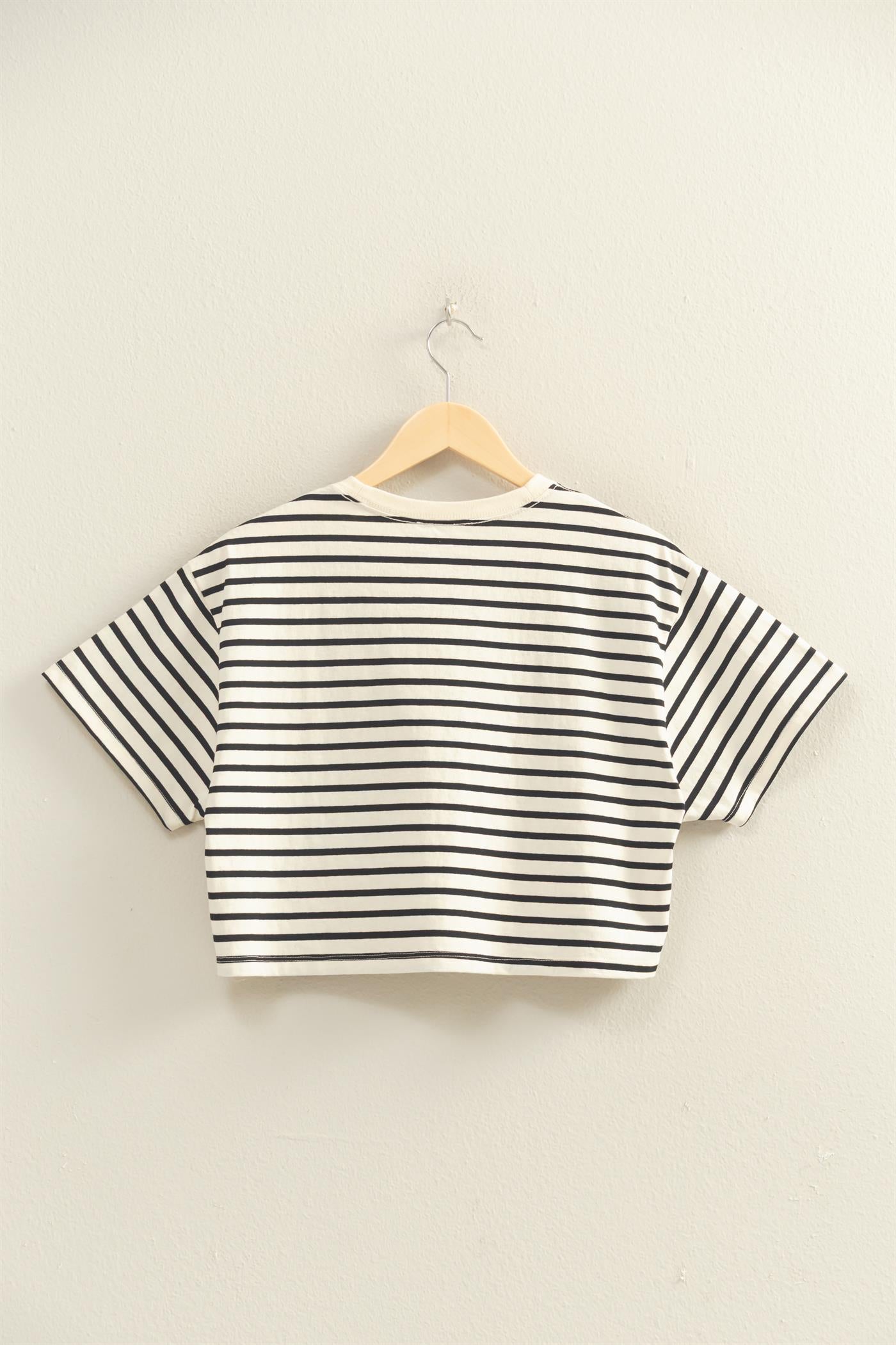 Wholesale Striped Oversized Short Sleeve Cropped Tee Clothing Tops DZ26C023 BLACK DOUBLE ZERO