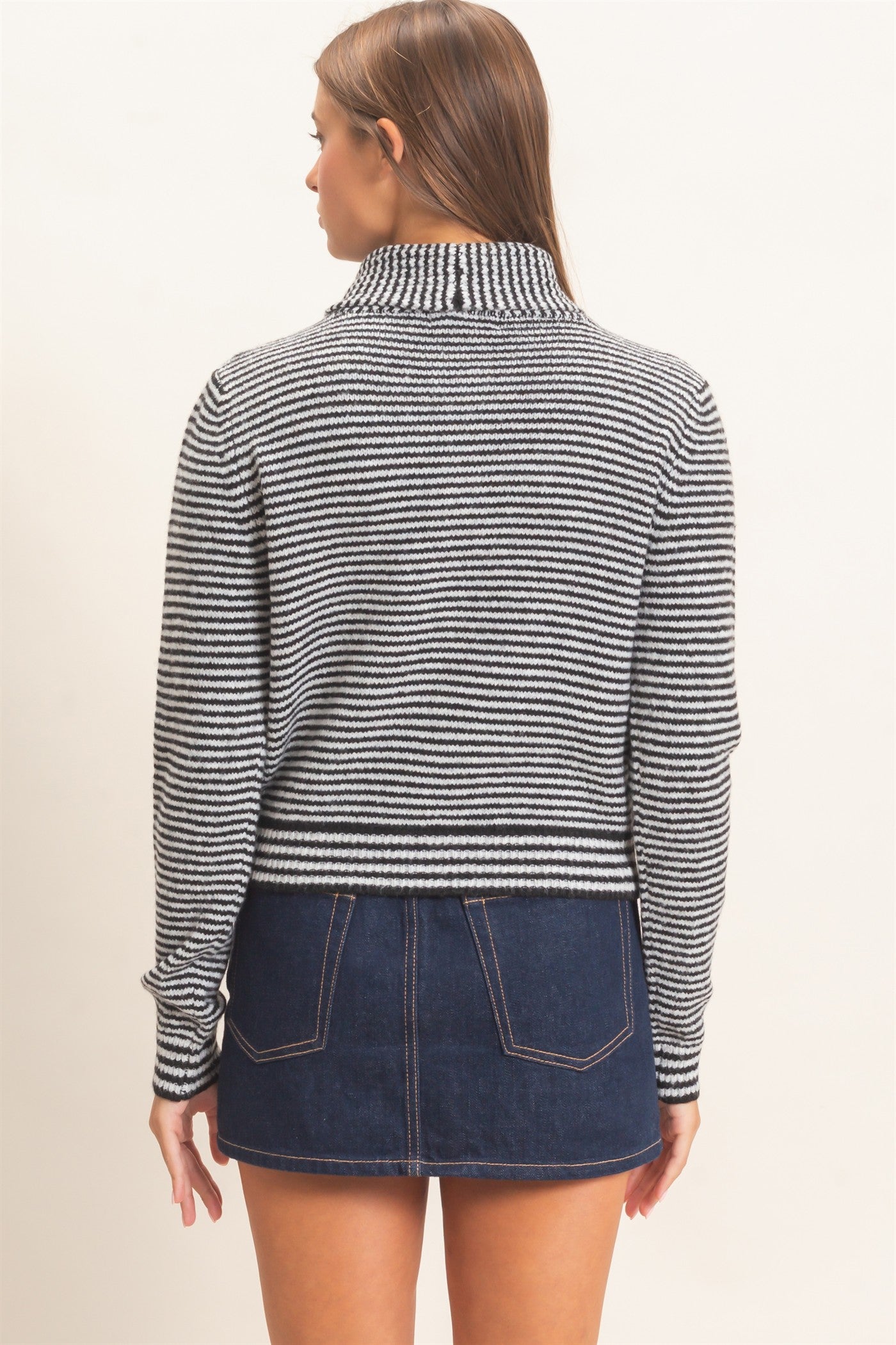 Wholesale Striped Cardigan With Scarf Cardigans DZ26E930 BLACK DOUBLE ZERO