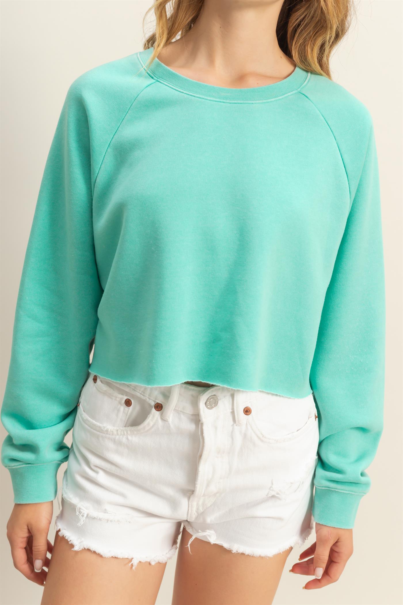 Wholesale Laid Back Crop Sweatshirt Sweatshirts DZ25C445 TURQUOISE DOUBLE ZERO