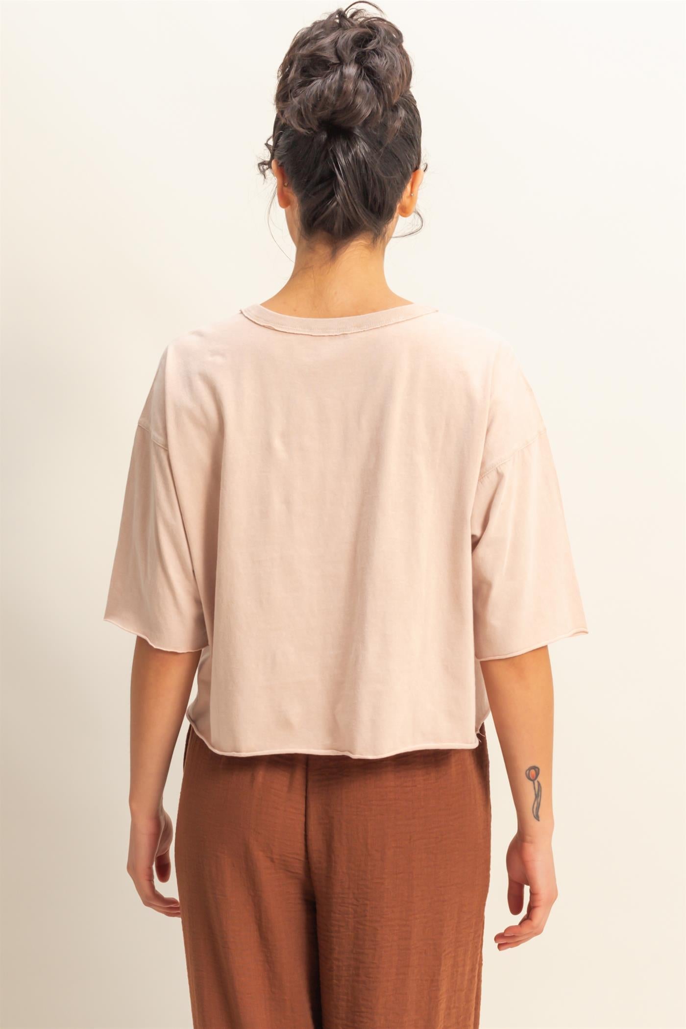 Wholesale Drop Shoulder Crew Neck Wide Fit Tee Clothing Tops DZ25A757 TAUPE DOUBLE ZERO