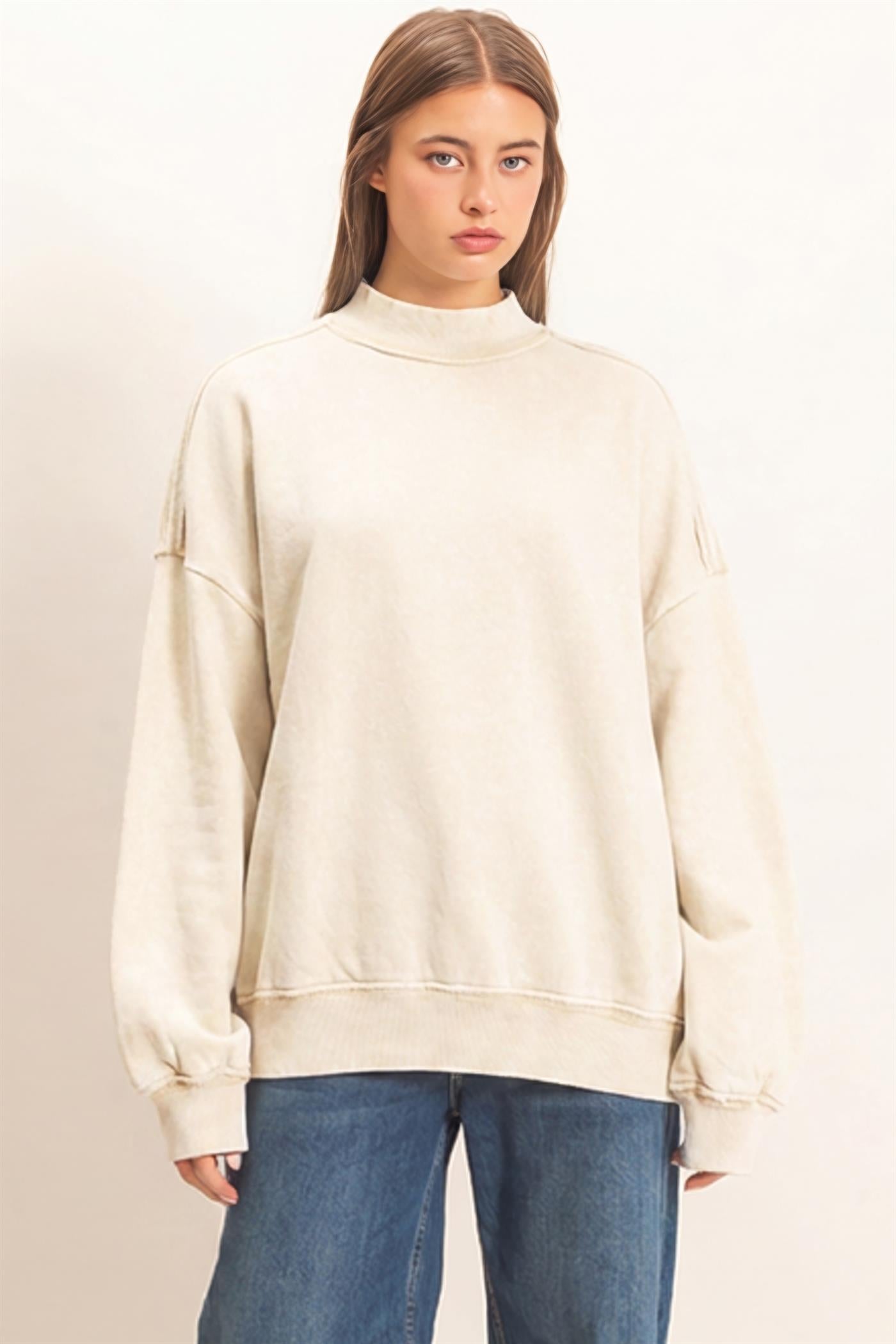 Wholesale Acid Washed Mock Neck Sweatshirt Sweatshirts DZ26E656 ALPACA DOUBLE ZERO
