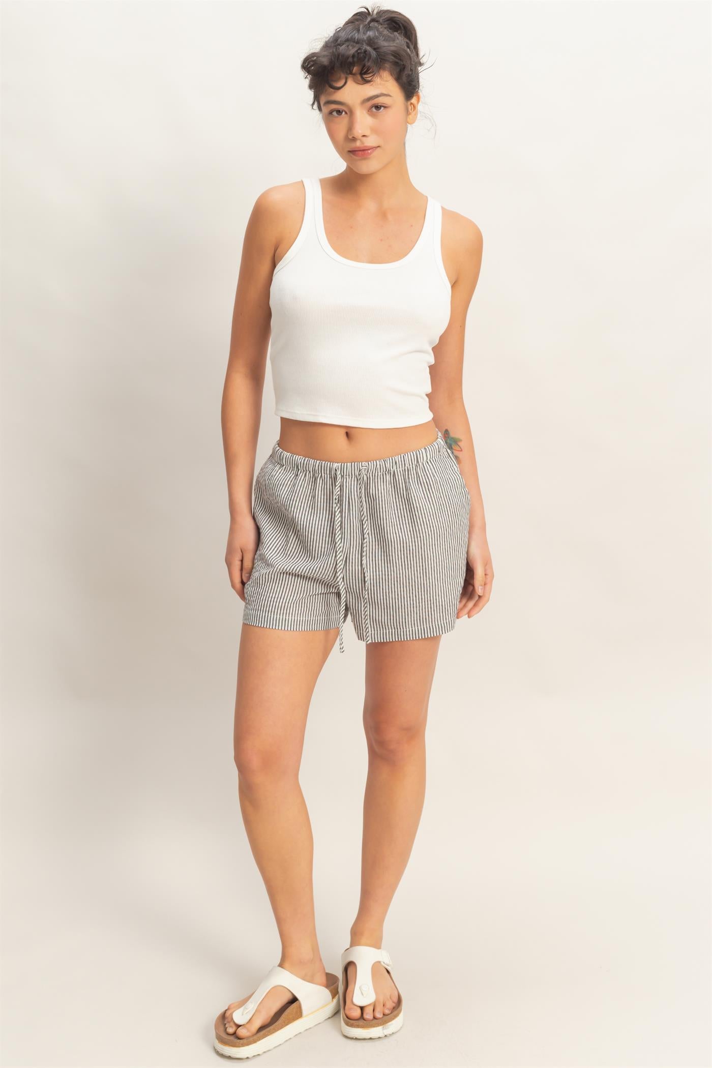 Wholesale Striped Drawstring Waist Shorts Shorts DZ26A747 BLACK DOUBLE ZERO