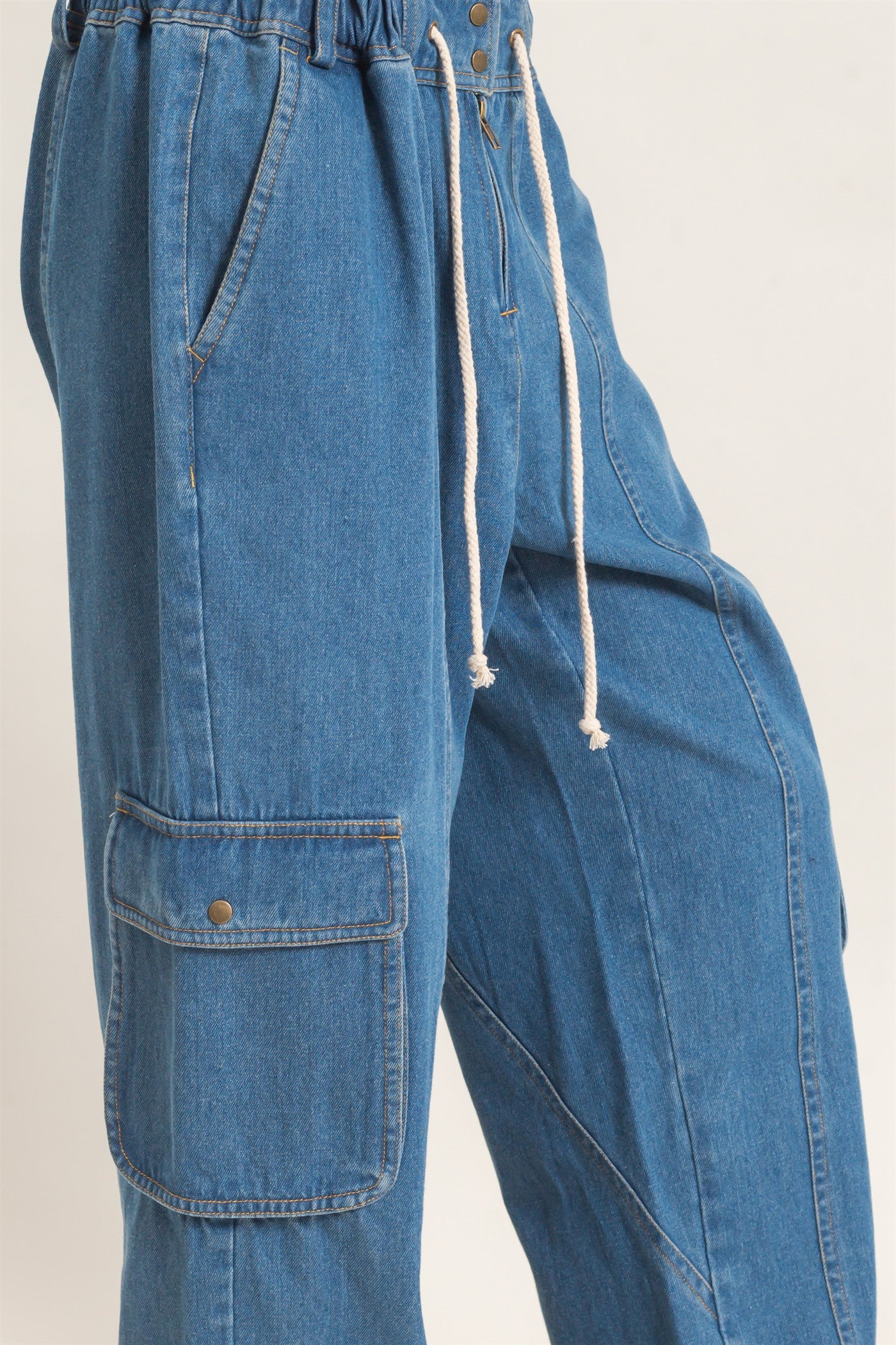 Wholesale Drawstring Cargo Denim Pants Pants HF26E182 LIGHT DENIM HYFVE