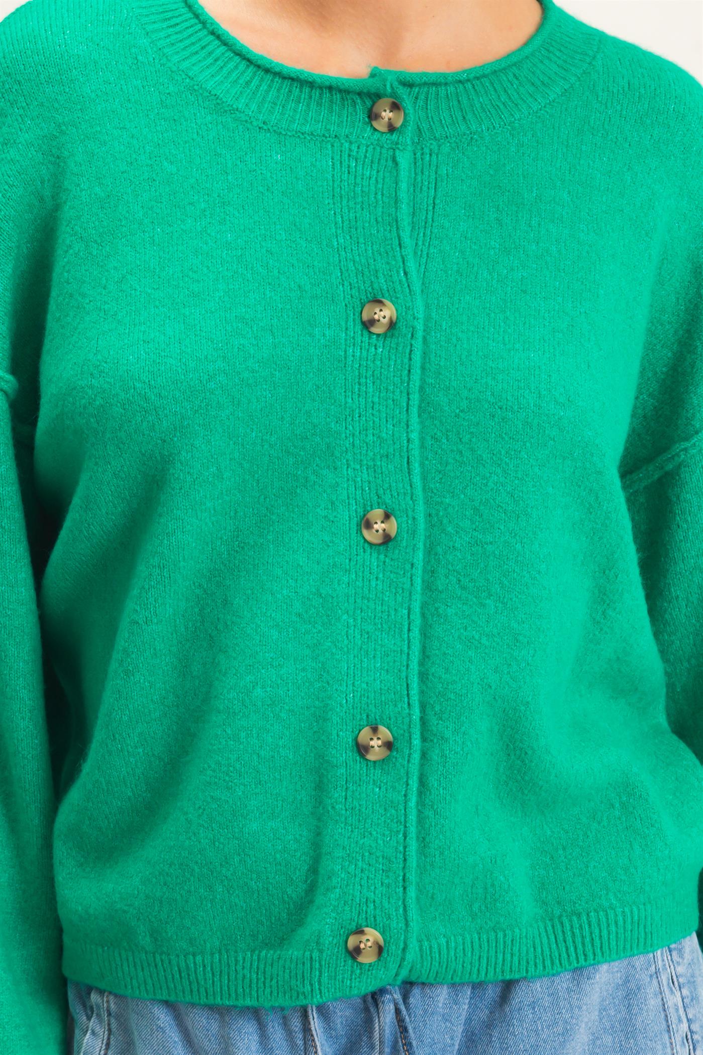 Wholesale Crew Neck Loose Fit Cardigan Cardigans DZ26E269 EMERALD DOUBLE ZERO