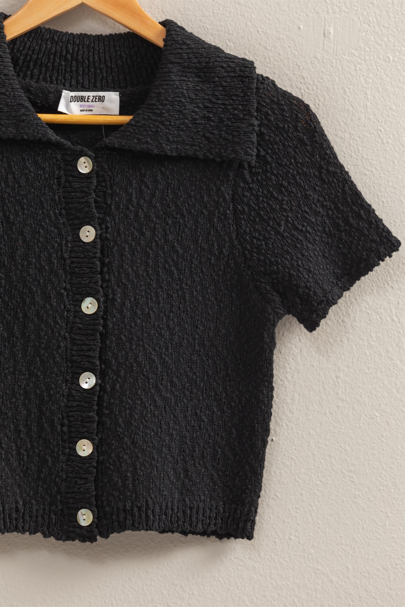 Wholesale Everyday Button-Front Crop Sweater Top Clothing Tops DZ25C171 BLACK DOUBLE ZERO