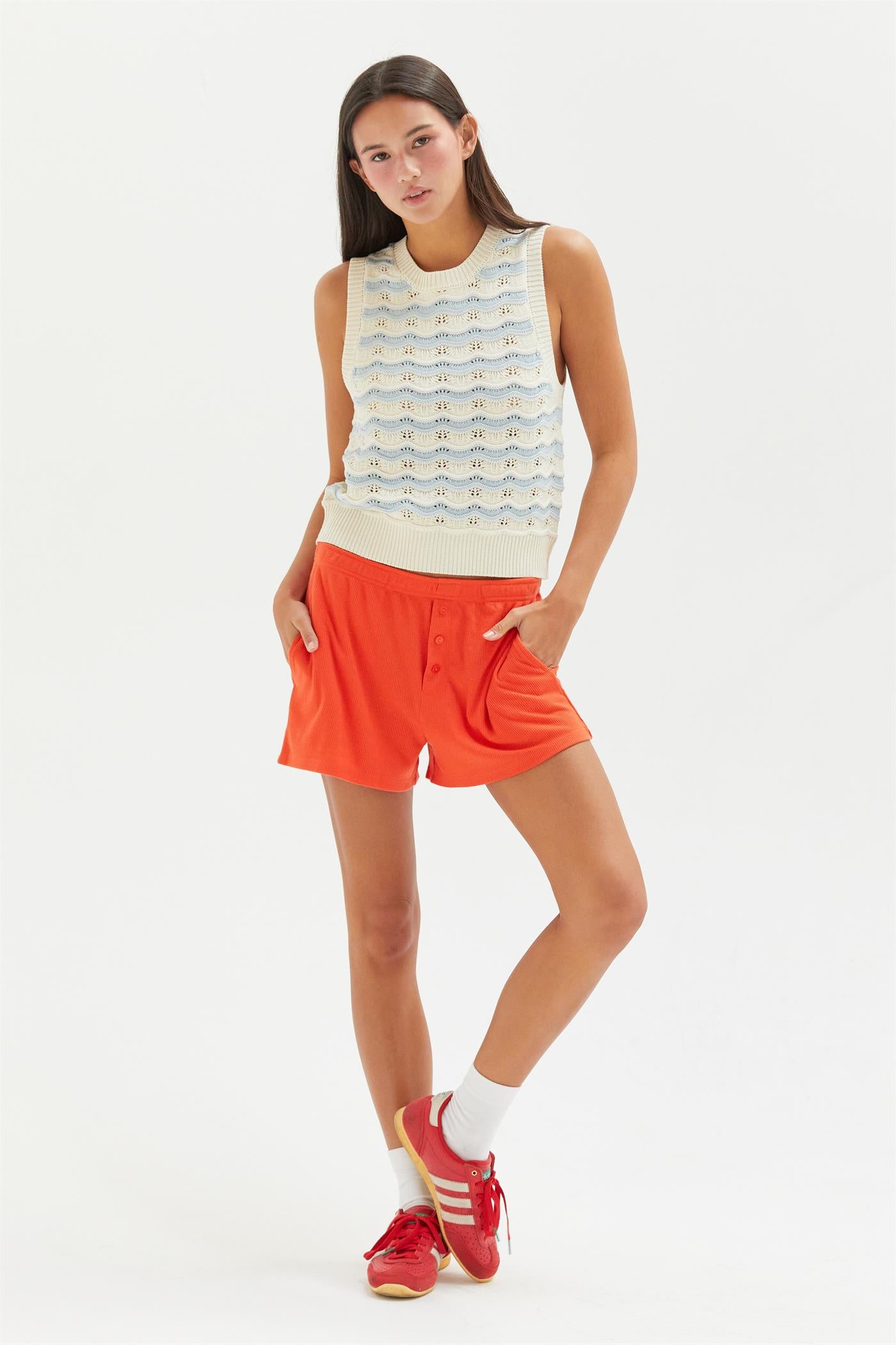 Wholesale High Waist Button Detail Flowy Shorts Shorts DZ25A934 TOMATO DOUBLE ZERO