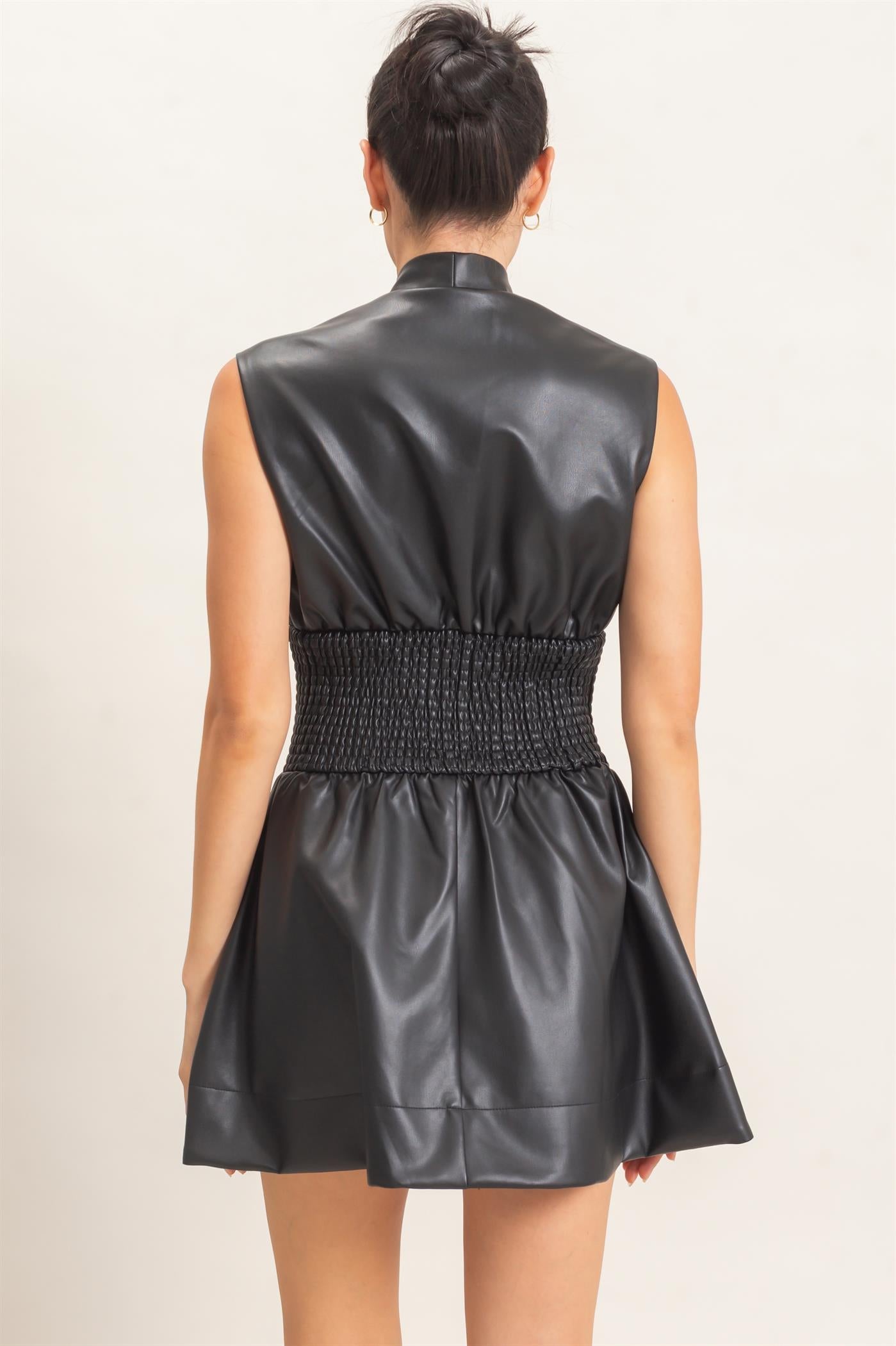Wholesale Faux Leather Zip Front Dress Dresses HF26E364 BLACK HYFVE