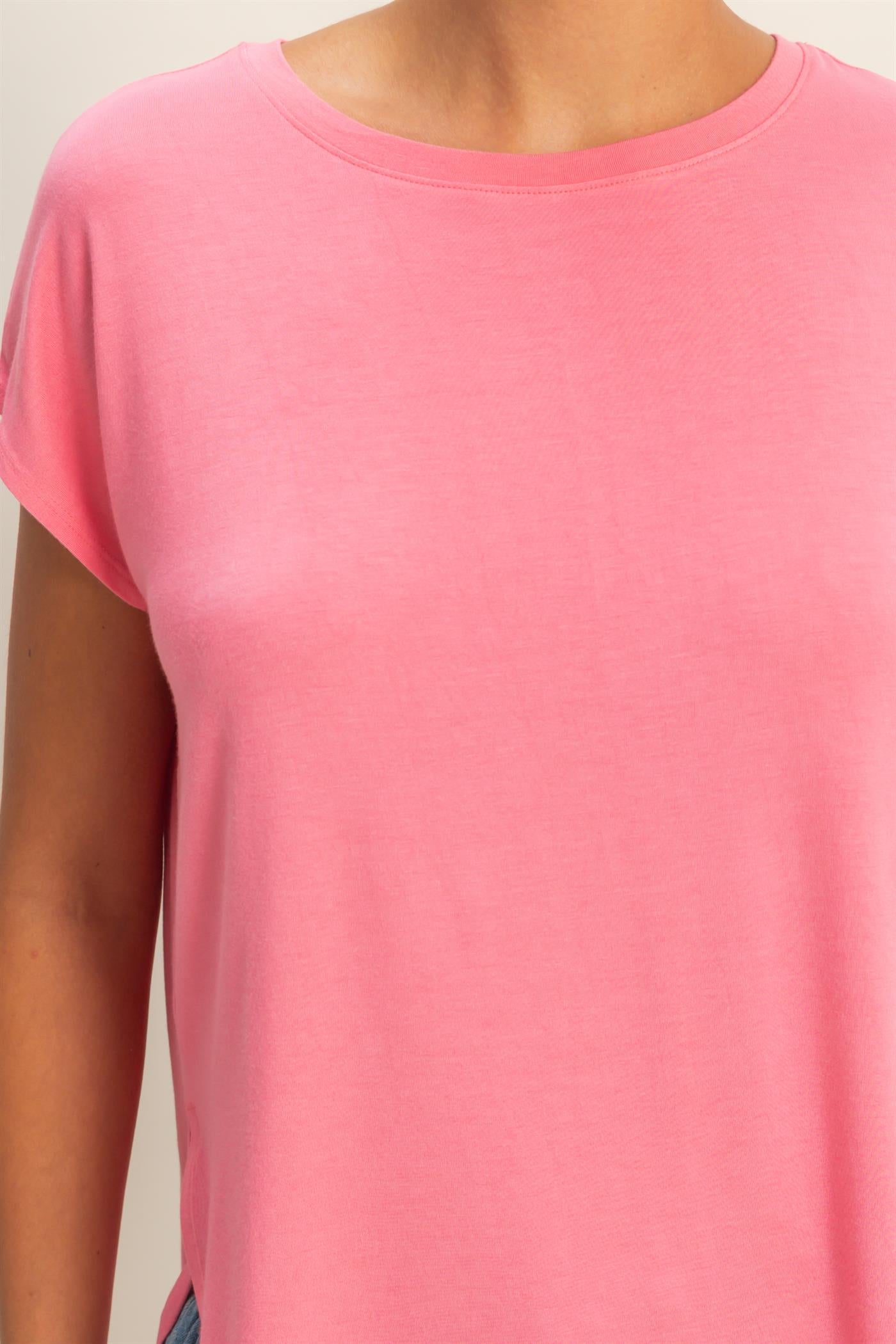 Wholesale Relaxed Dolman Short Sleeve  Round Neck Top Shirts DZ26A270 TAFFY PINK DOUBLE ZERO