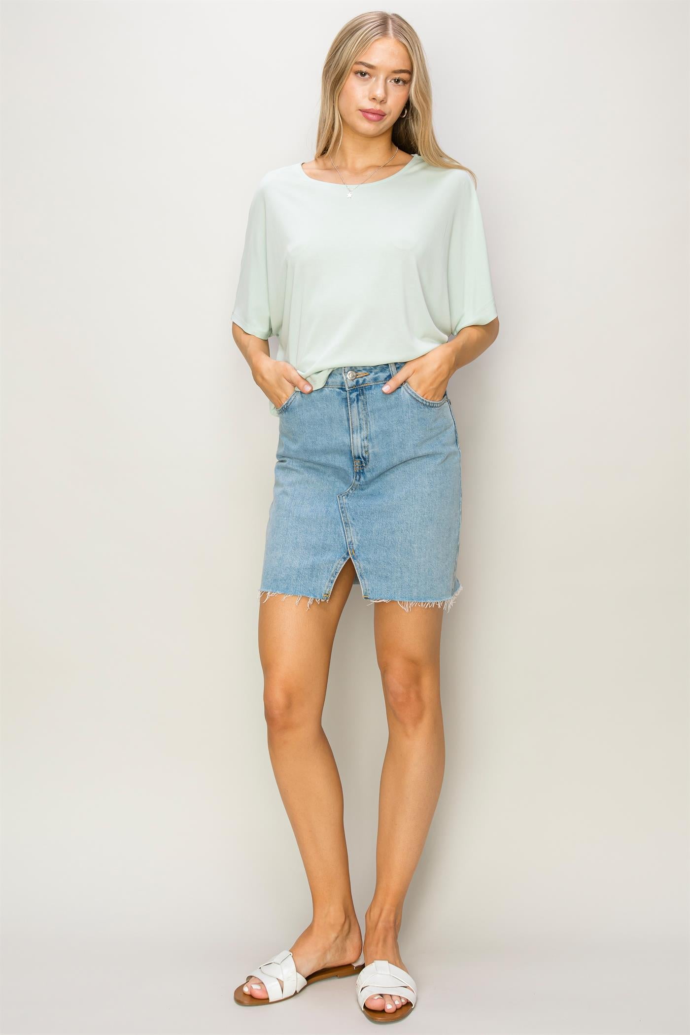 Wholesale D-Elbow Length Dolman Sleeve Top Clothing Tops DZ24C199-D MINT DOUBLE ZERO