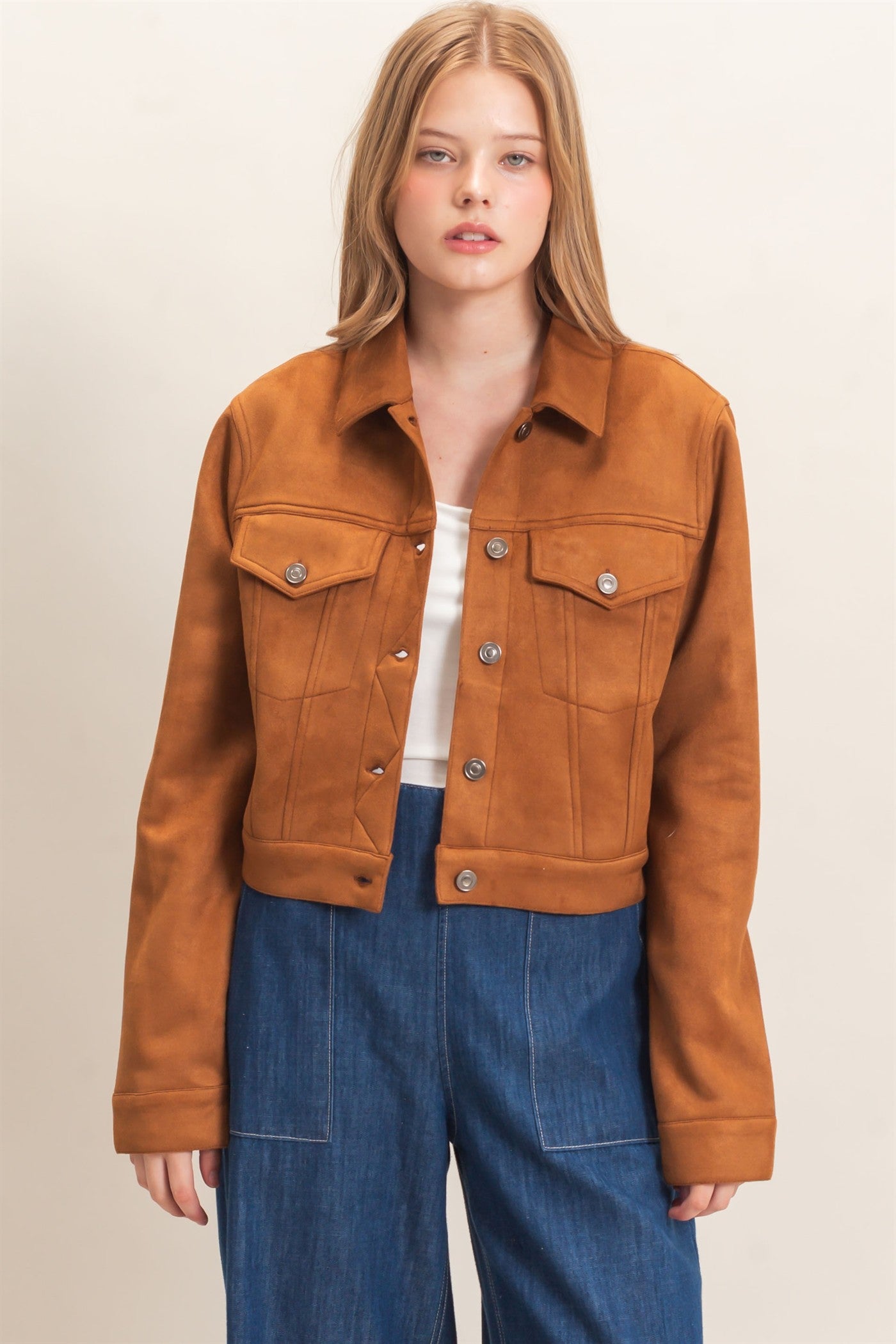 Wholesale Button-Up Suede Jacket Coats & Jackets HF26C772 BROWN HYFVE