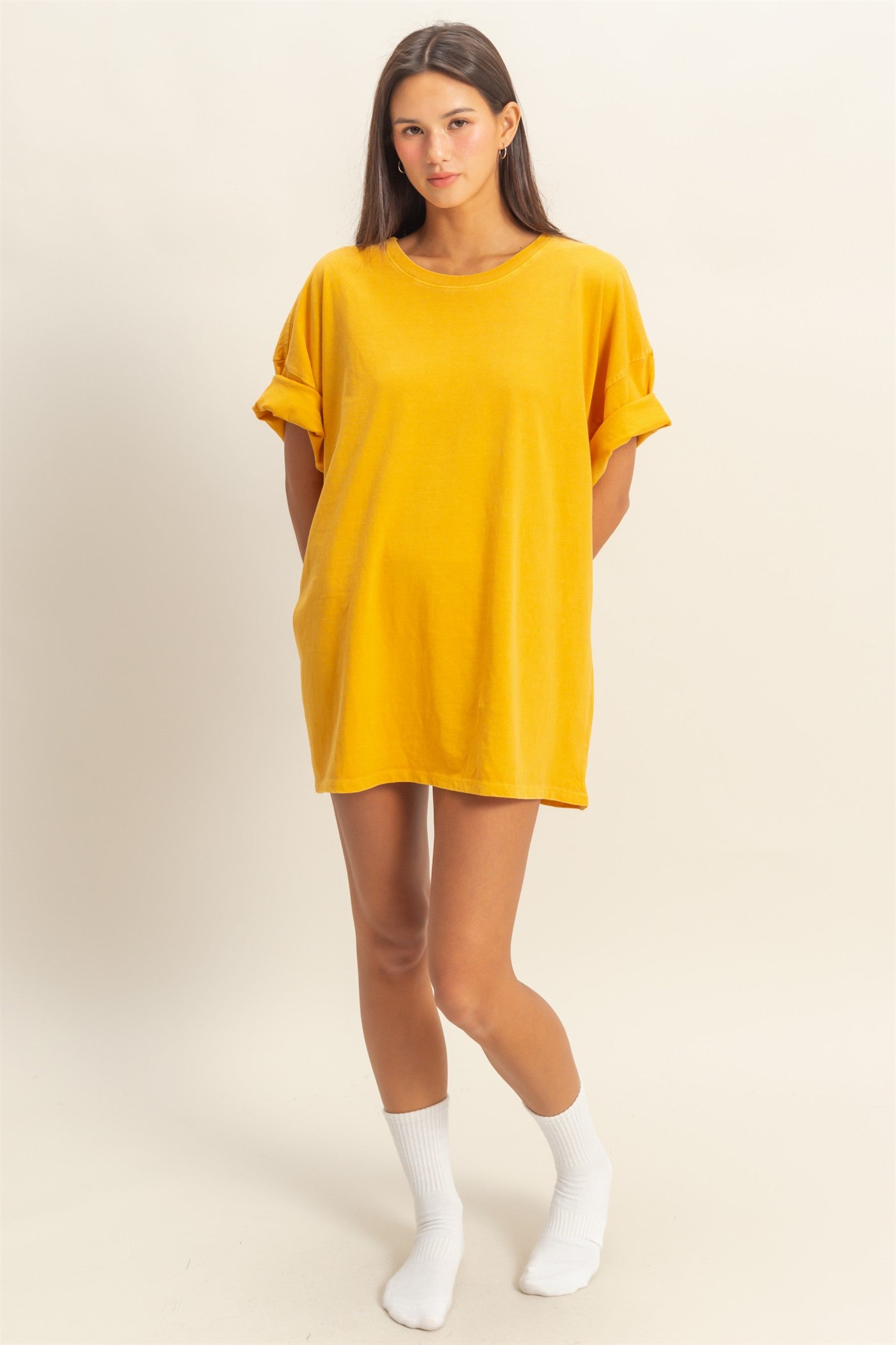 Wholesale Oversized Crew Neck Top Clothing Tops DZ23A198 HOT MUSTARD DOUBLE ZERO