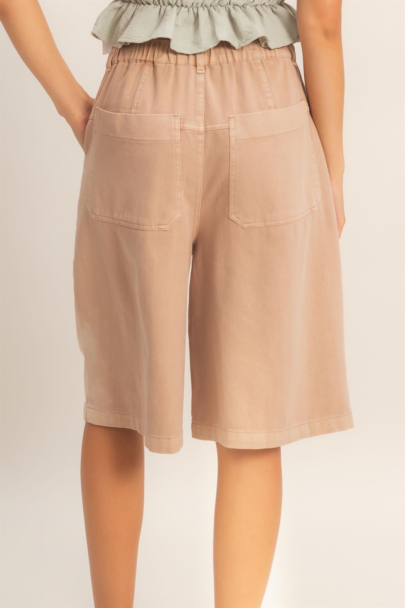 Wholesale Drawstring Waist Wide Leg Jorts Shorts DZ26F283 DARK TAUPE DOUBLE ZERO