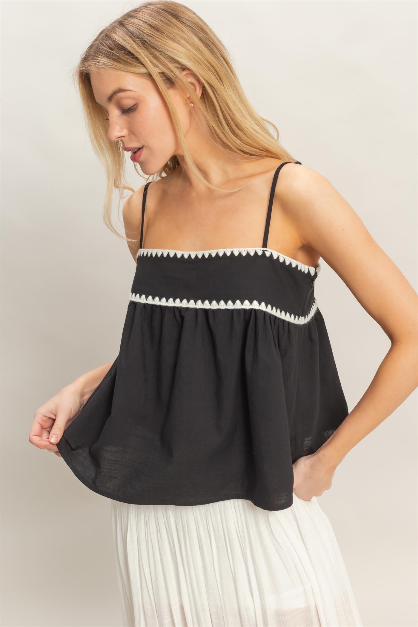 Wholesale Sleeveless Babydoll Top Blouses HF26A485 BLACK HYFVE