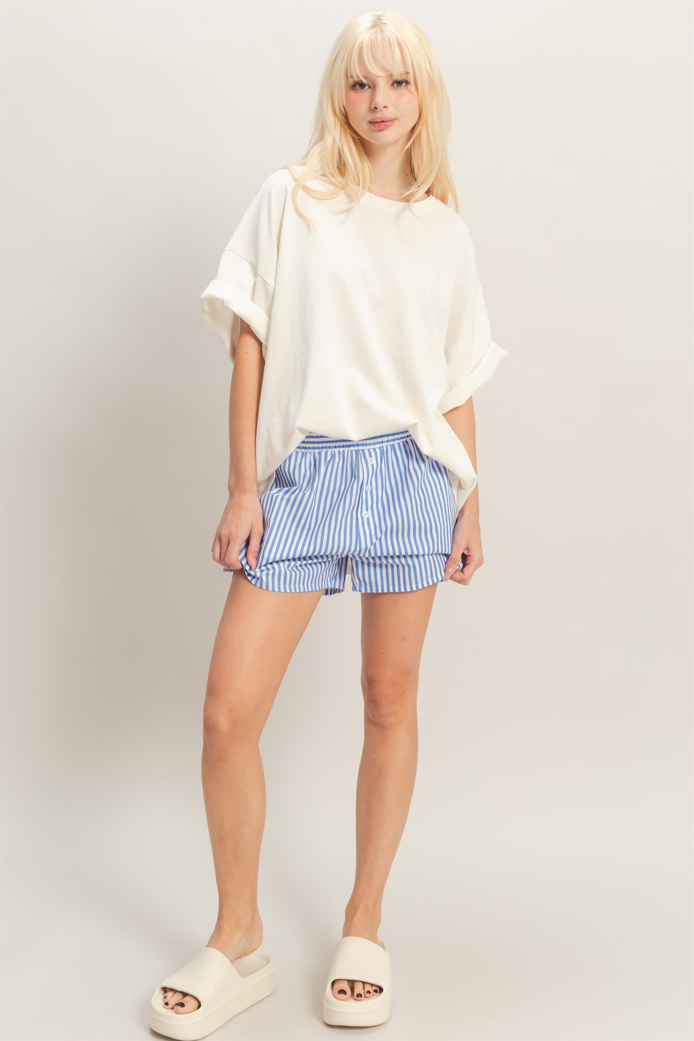 Wholesale Striped Elastic Waist Boxer Shorts Shorts DZ26C039 BLUE DOUBLE ZERO