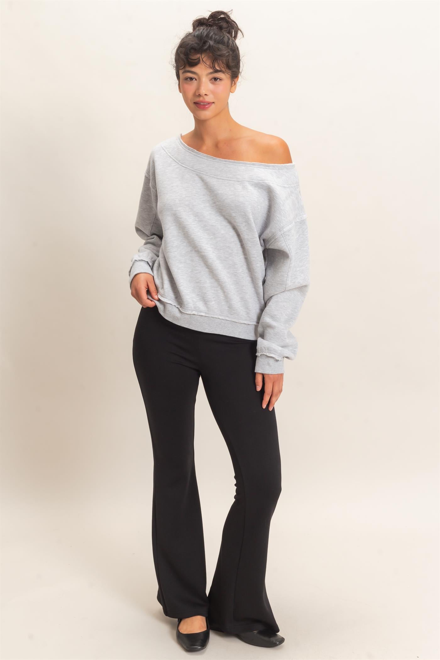 Wholesale Off Shoulder Sweatshirt Sweatshirts DZ26C880 HEATHER GRAY DOUBLE ZERO