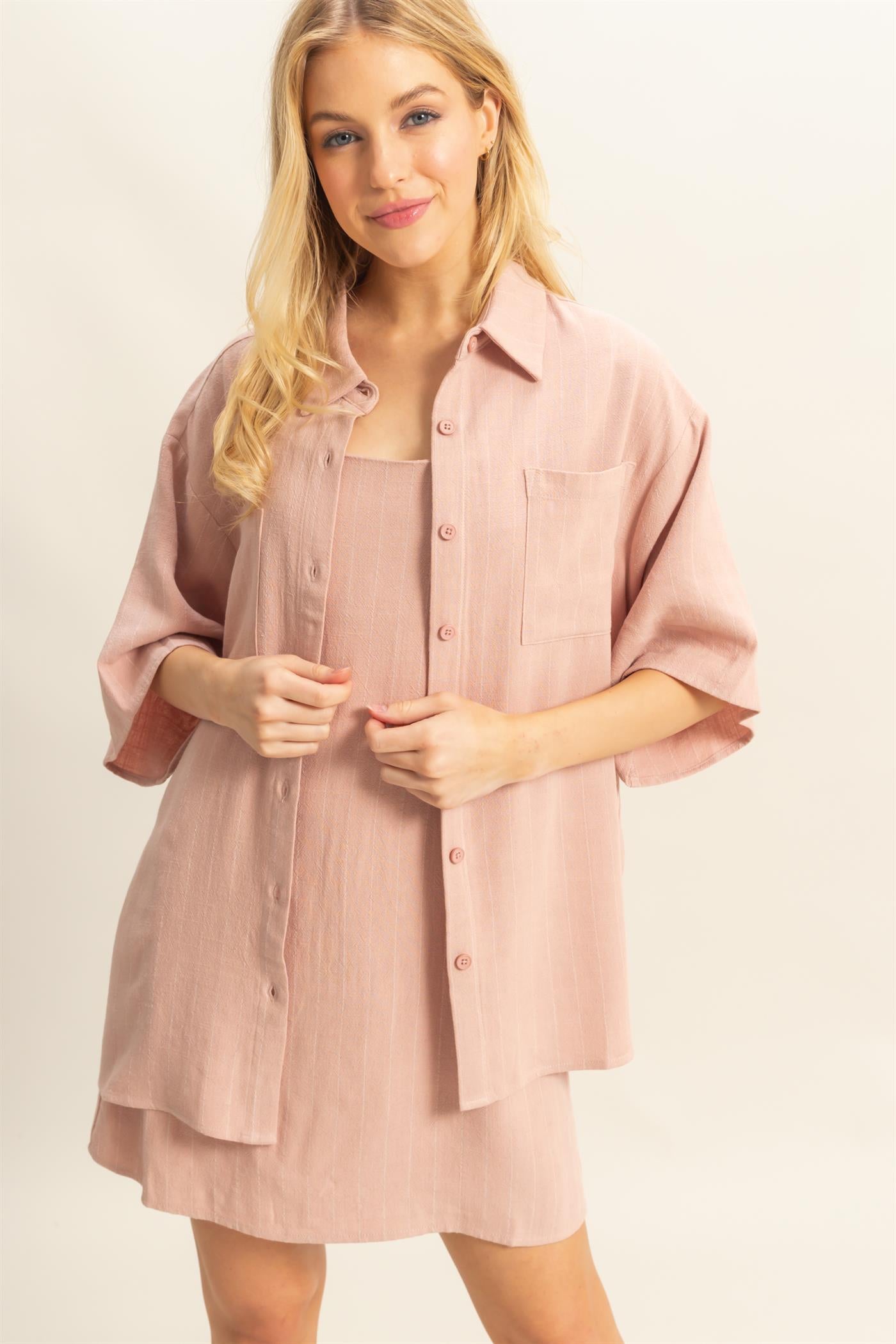 Wholesale Stripe Shirt And Dress Set Clothing HF25E086-SET MAUVE HYFVE