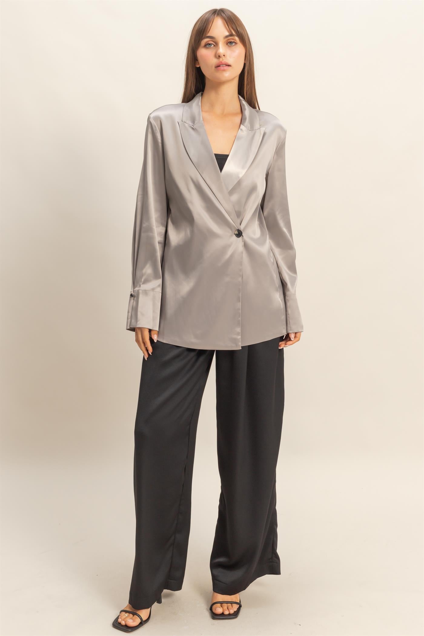 Wholesale Satin Long Sleeve Blazer Coats & Jackets HF23G242 GREY HYFVE