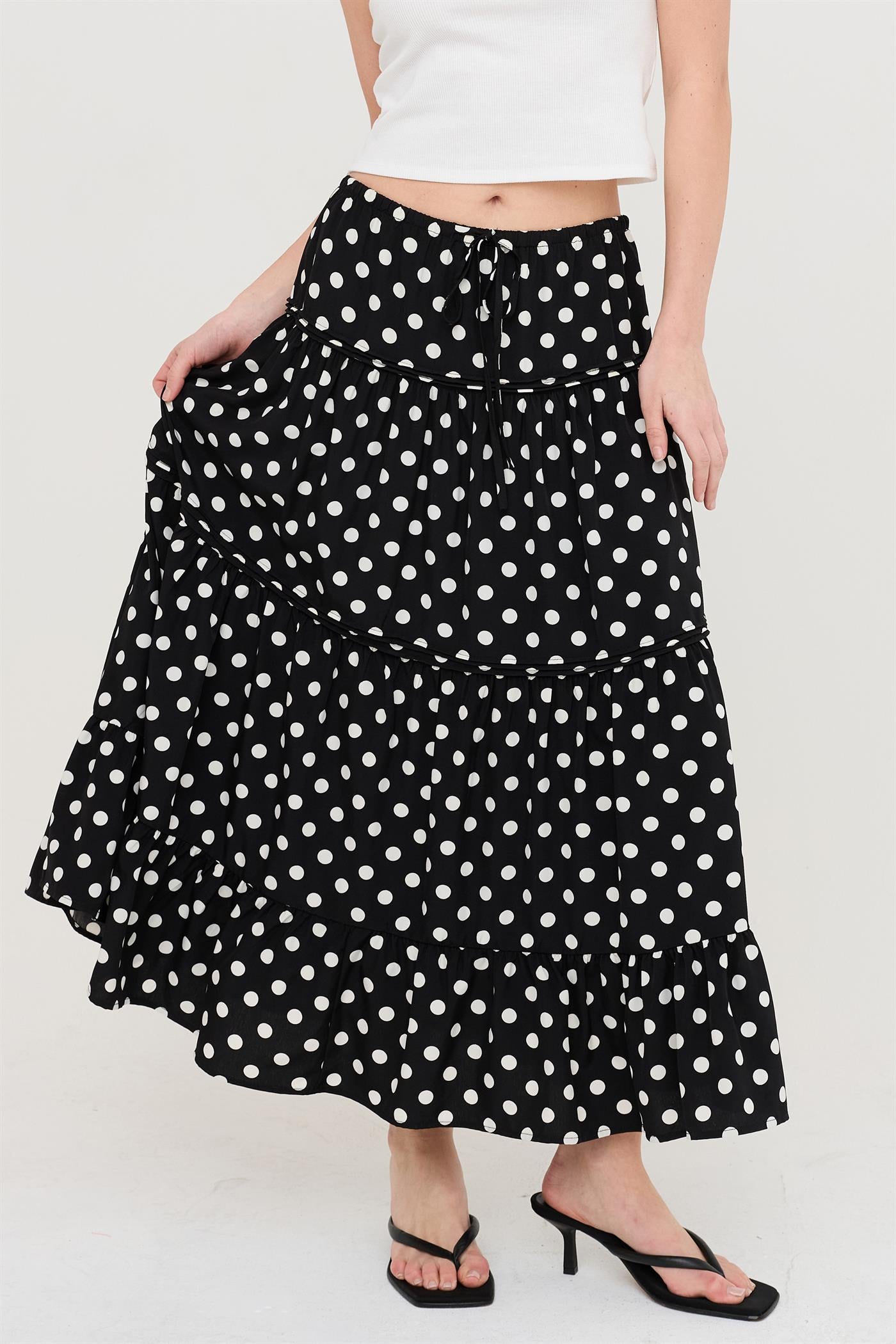 Wholesale Tiered Polka Dot Skirt Skirts HF26C066 BLACK HYFVE