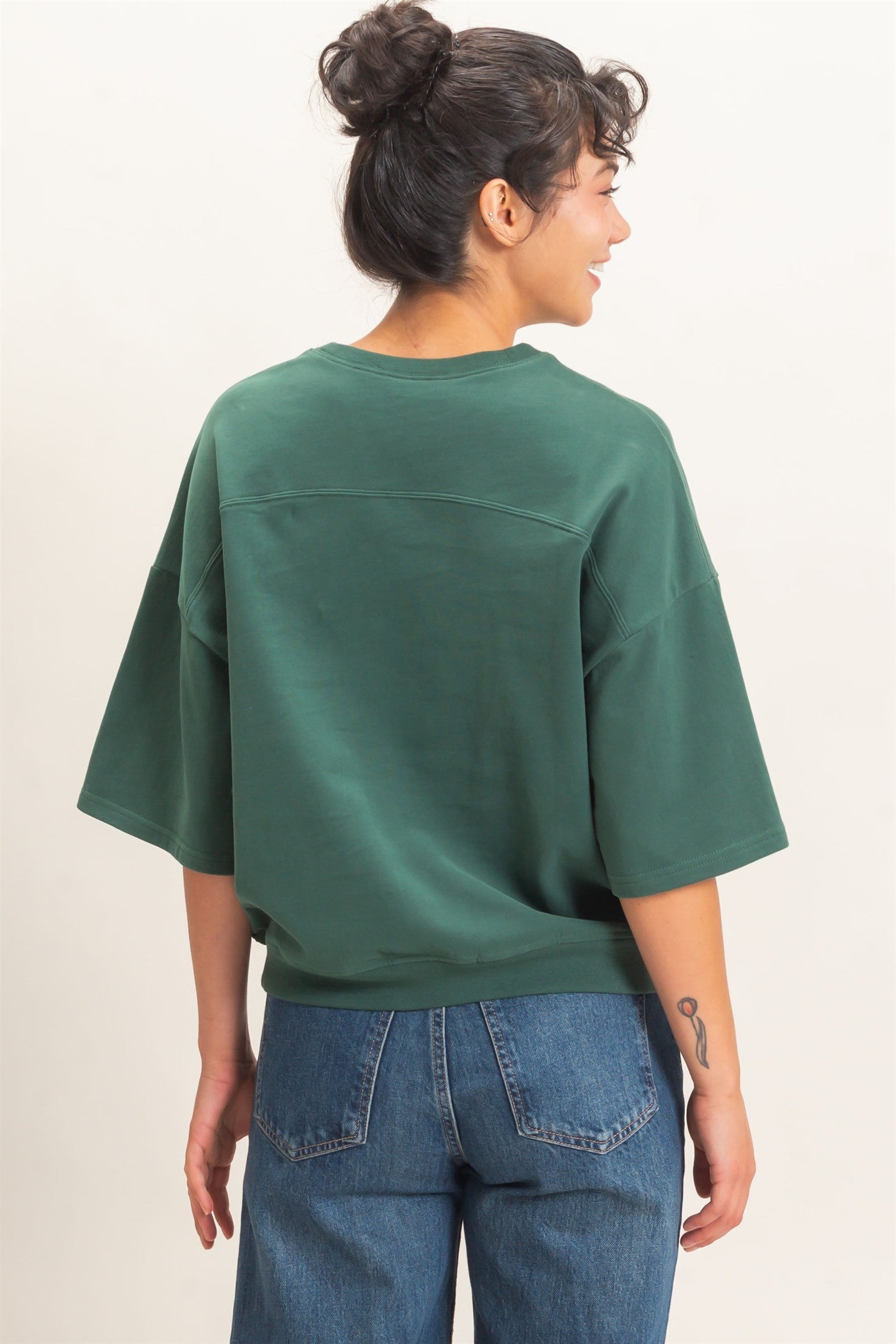 Wholesale Washed Crew Neck Short Sleeve Top Clothing Tops DZ26E381 DARK GREEN DOUBLE ZERO