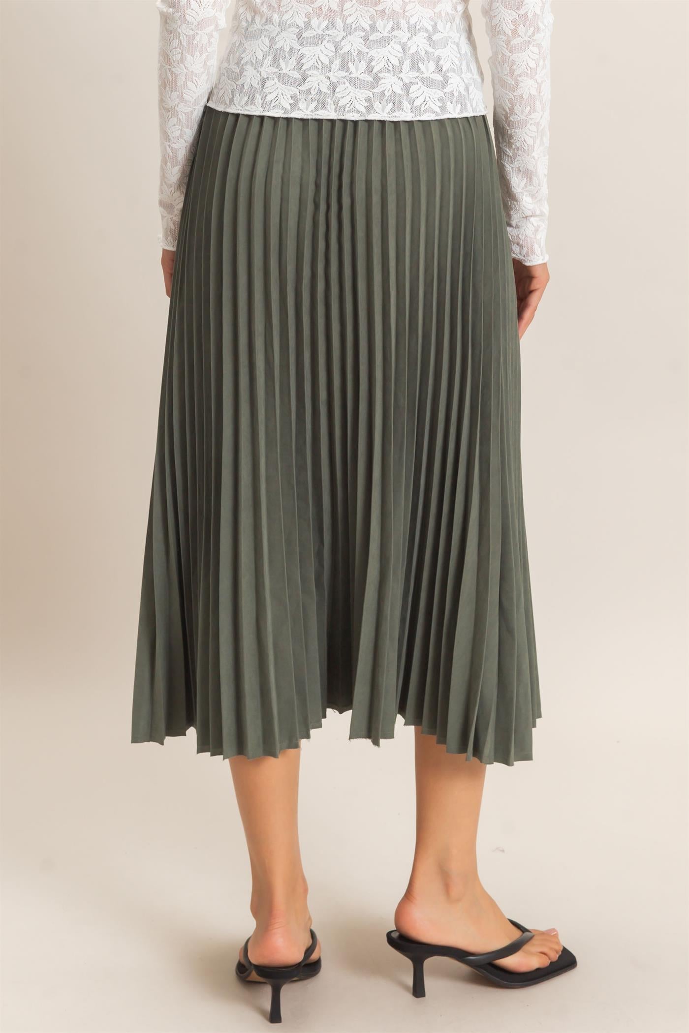 Wholesale Suede Accordion Pleated Skirt Skirts HF26F084-D FOREST GREEN HYFVE