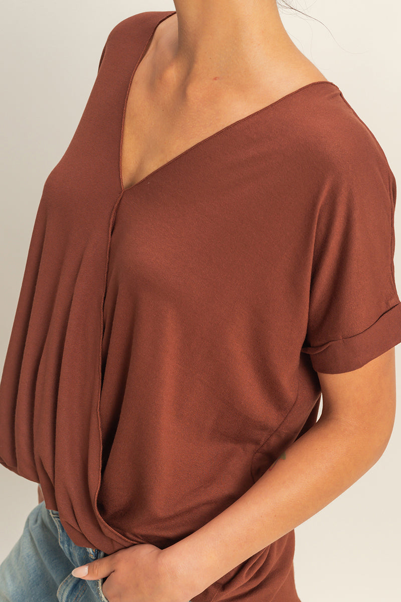 Wholesale V-Neck Oversized Top Clothing Tops DZ22A998 CHOCOLATE DOUBLE ZERO