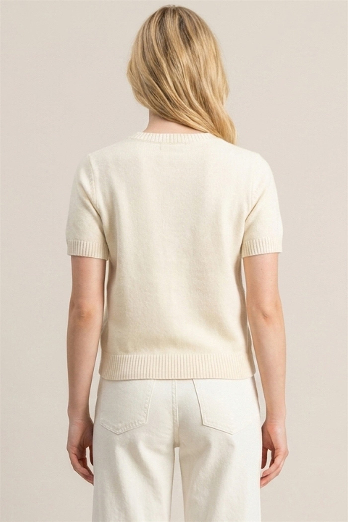 Wholesale Crew Neck Short Sleeve Cardigan Cardigans DZ26E108 WHIP CREAM DOUBLE ZERO