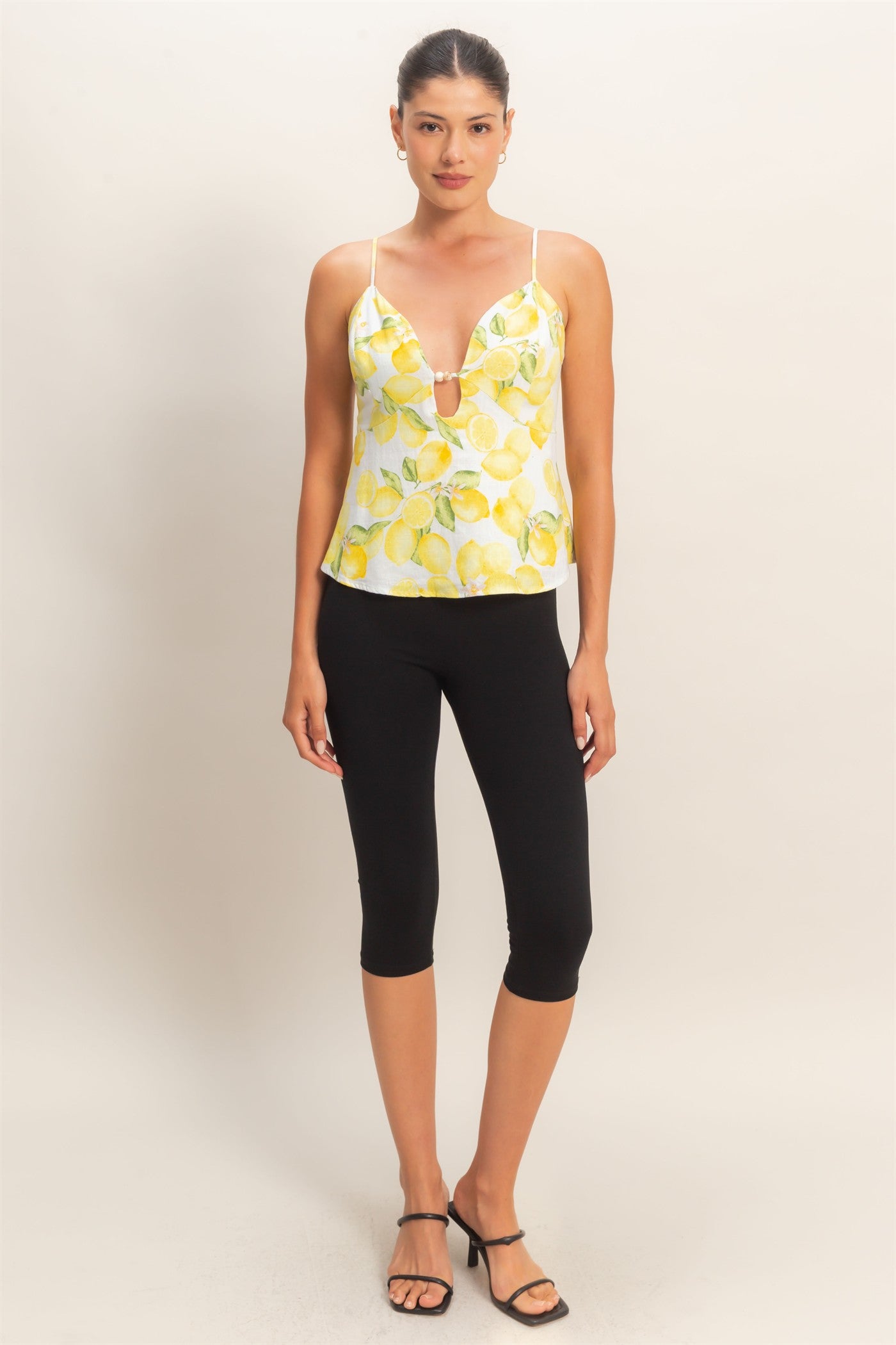 Wholesale Plunge V-Neck Lemon Print Top Clothing Tops HF26C529 LEMON HYFVE