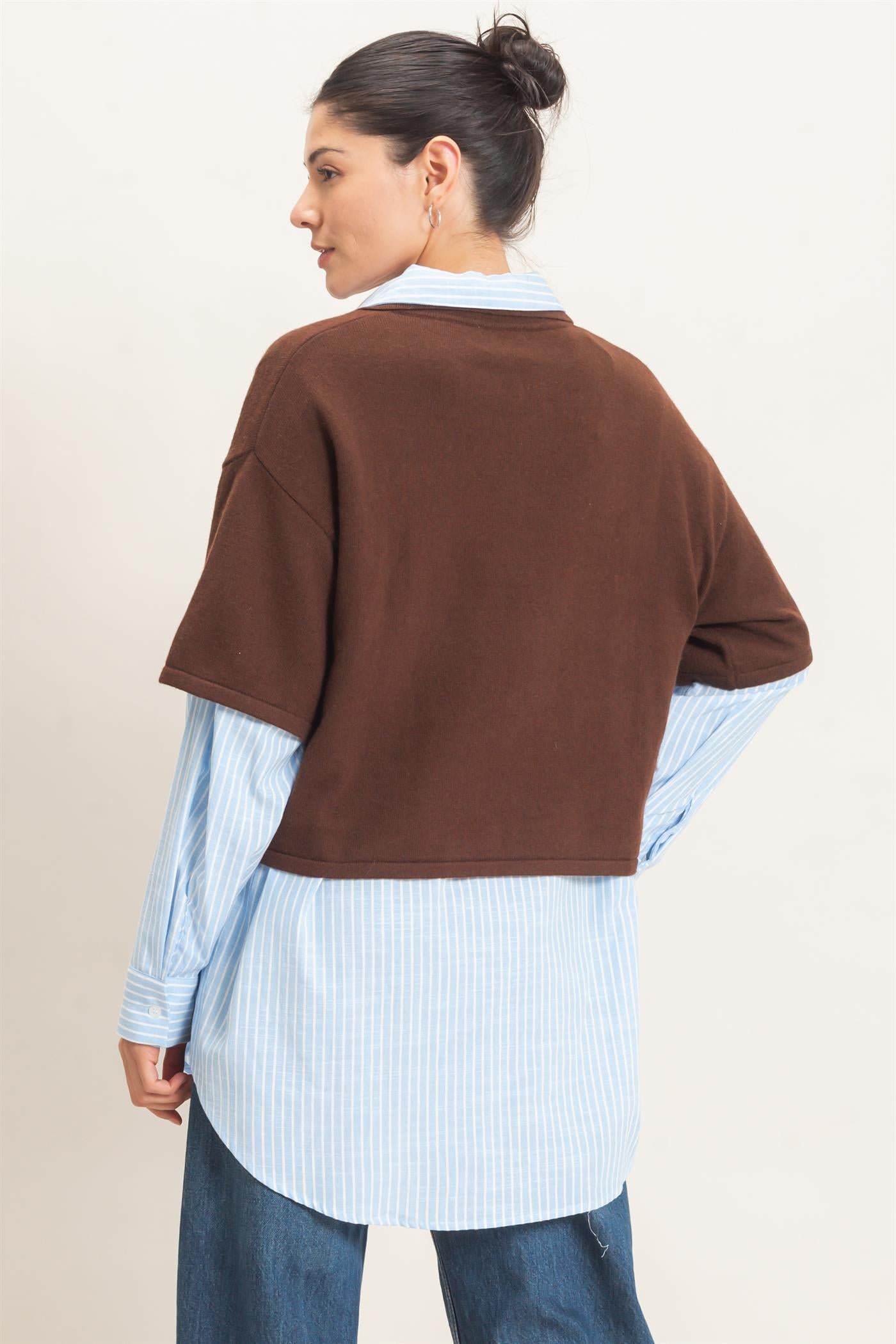 Wholesale Collared V-Neck Sweater Sweaters HF26E038 DARK BROWN HYFVE
