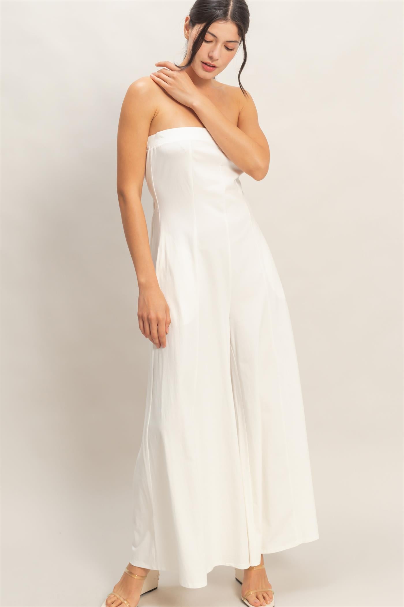 Wholesale Strapless Wide-Leg Jumpsuit Clothing HF26C314 OFF WHITE HYFVE