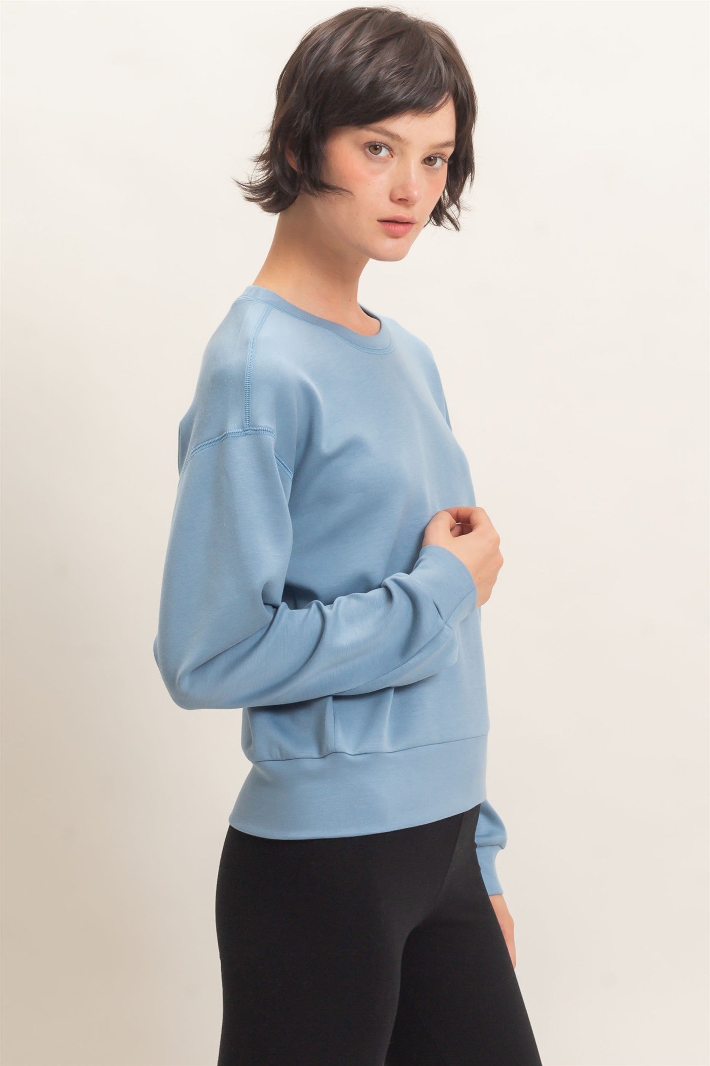 Wholesale Crew Neck Sweatshirt Sweatshirts DZ26C966 DUSTY BLUE DOUBLE ZERO