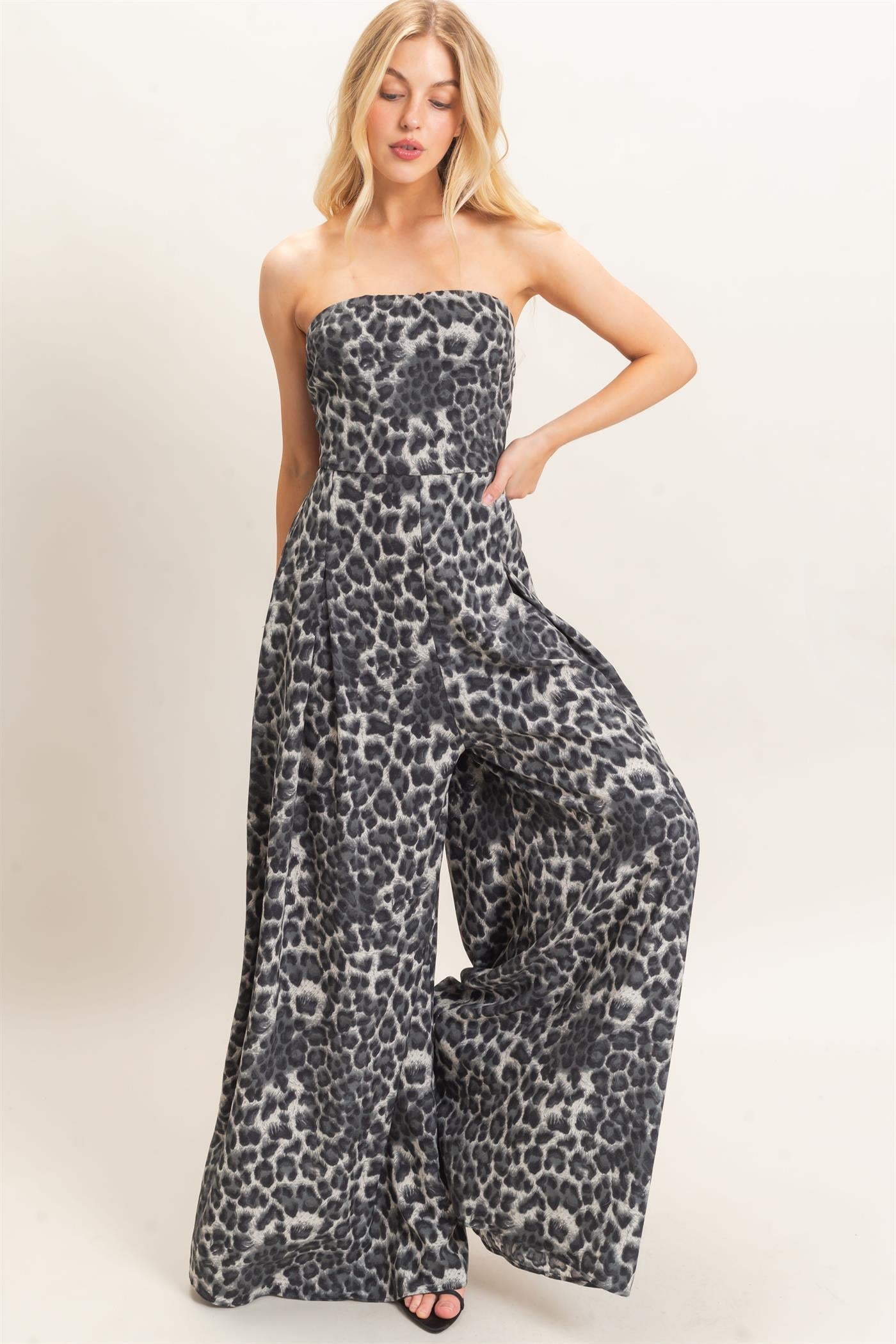 Wholesale Leopard Print Strapless Jumpsuit Clothing HF26F208 BLACK HYFVE