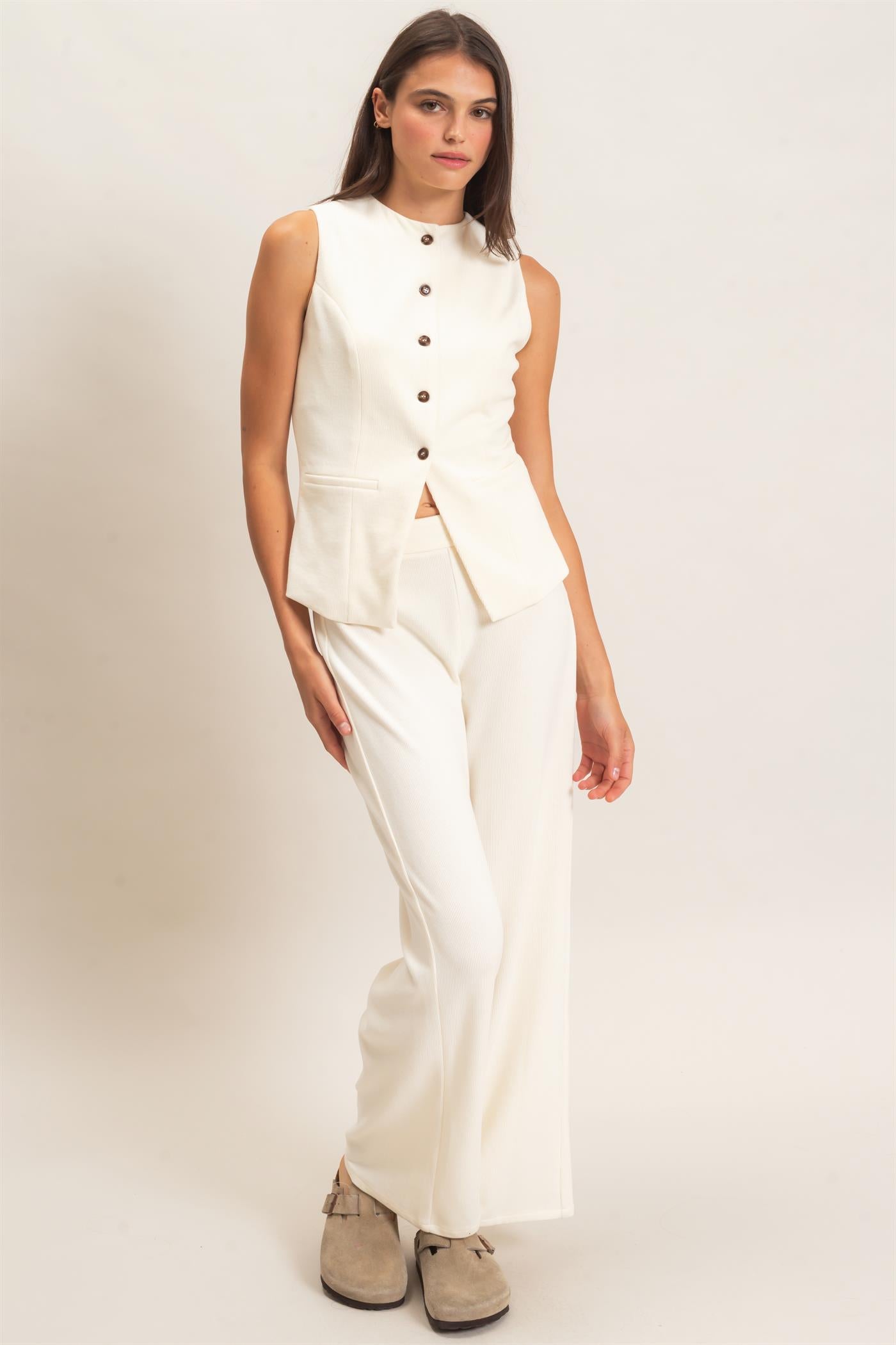 Wholesale Button-Up Vest And Pant Set Clothing HF26F226-SET-D CREAM HYFVE