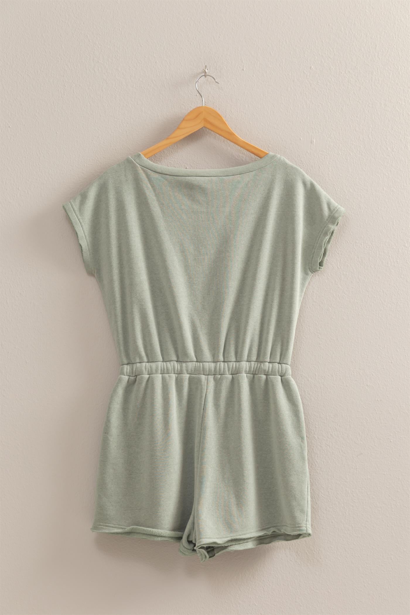 Wholesale Cap Sleeve Drawstring Waist Romper Clothing DZ25A782 SAGE GREEN DOUBLE ZERO