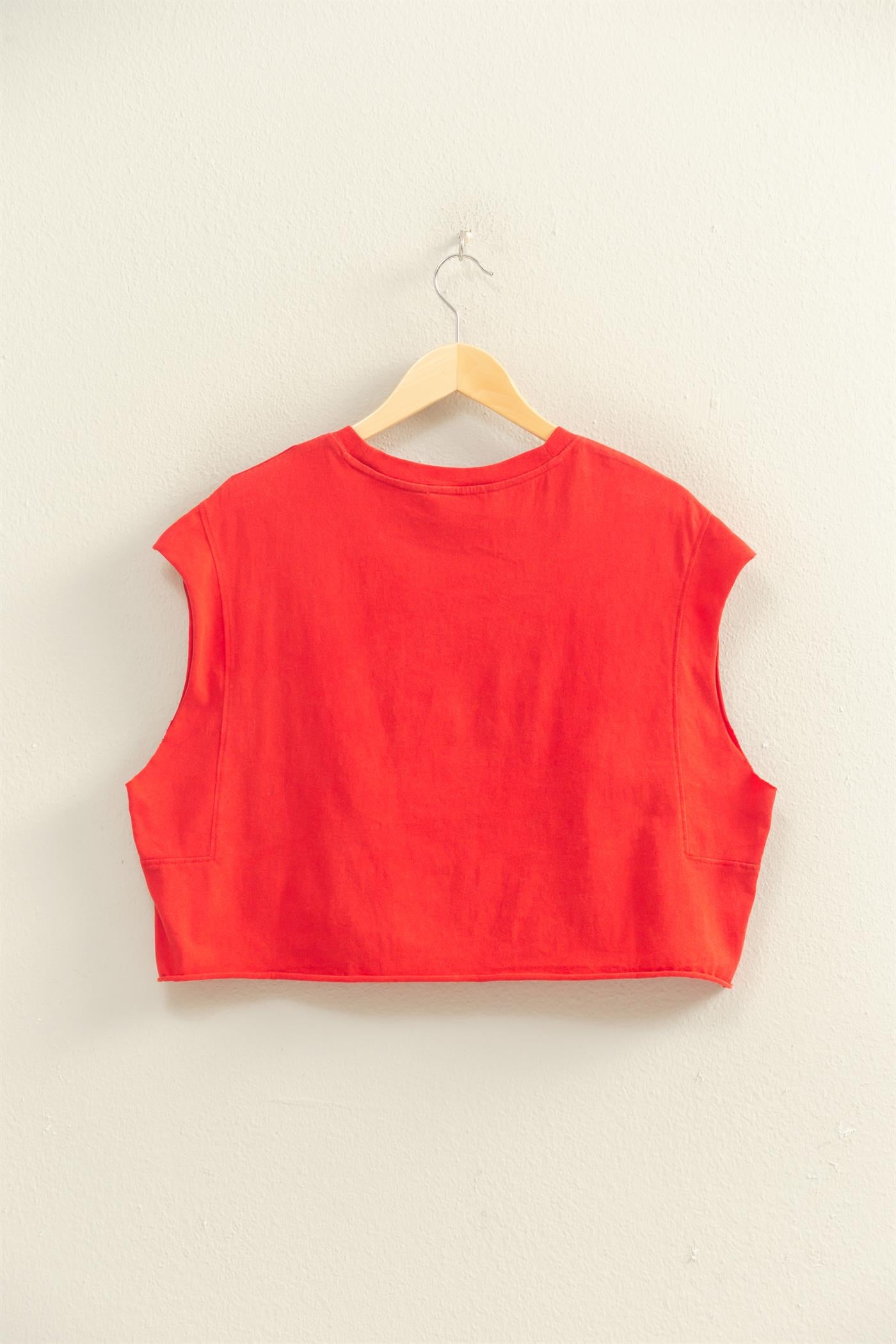 Wholesale Crew Neck Boxy Sleeveless Cropped Top Clothing Tops DZ26A224 RED DOUBLE ZERO