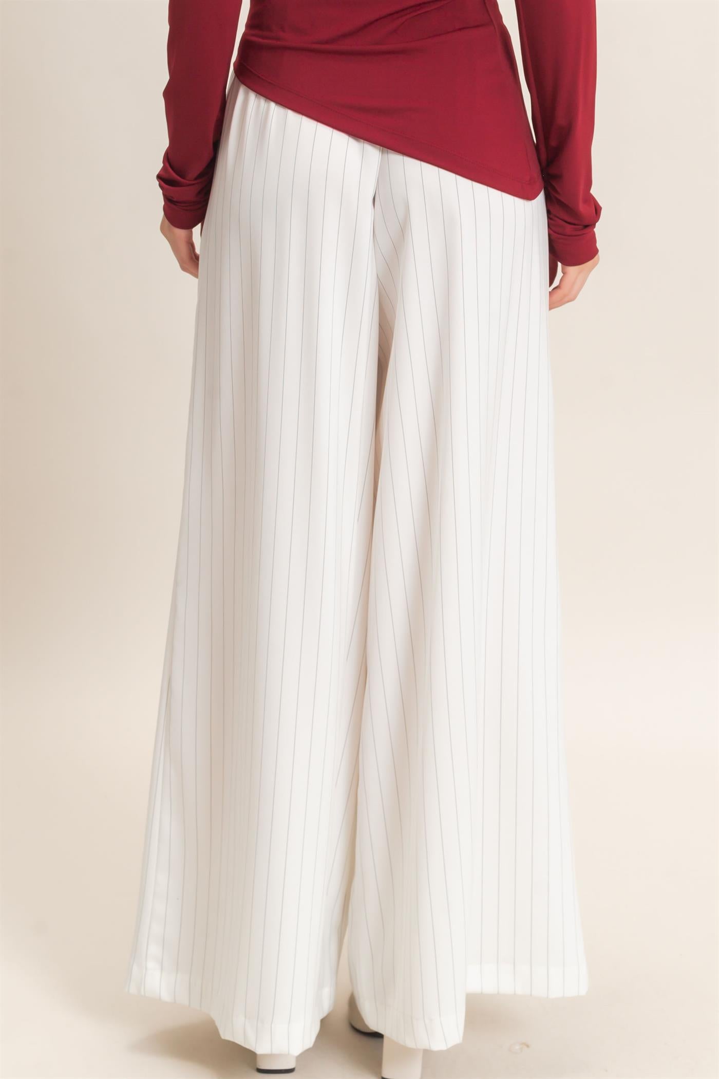 Wholesale Pinstripe Wide-Leg Pants Pants HF25F030 WHITE HYFVE