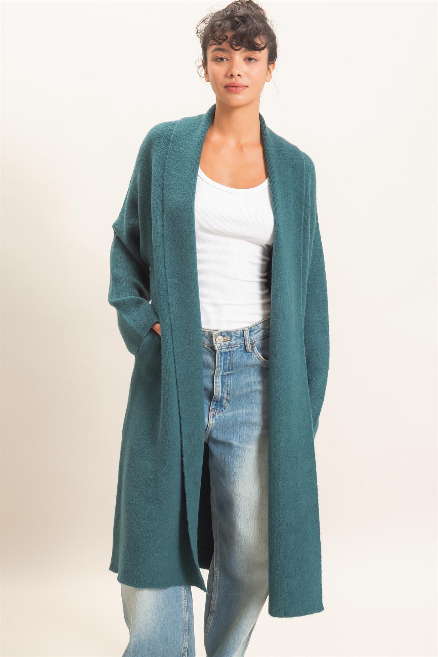 Wholesale Duster Cardigan Sweaters DZ26E267 DARK TEAL DOUBLE ZERO