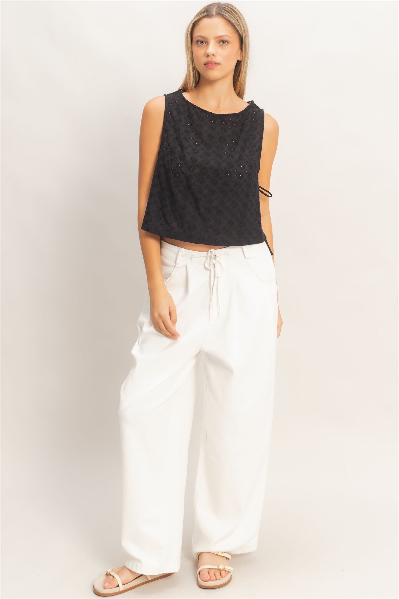 Wholesale Drawstring Wide-Leg Pants Pants HF26A393 WHITE HYFVE