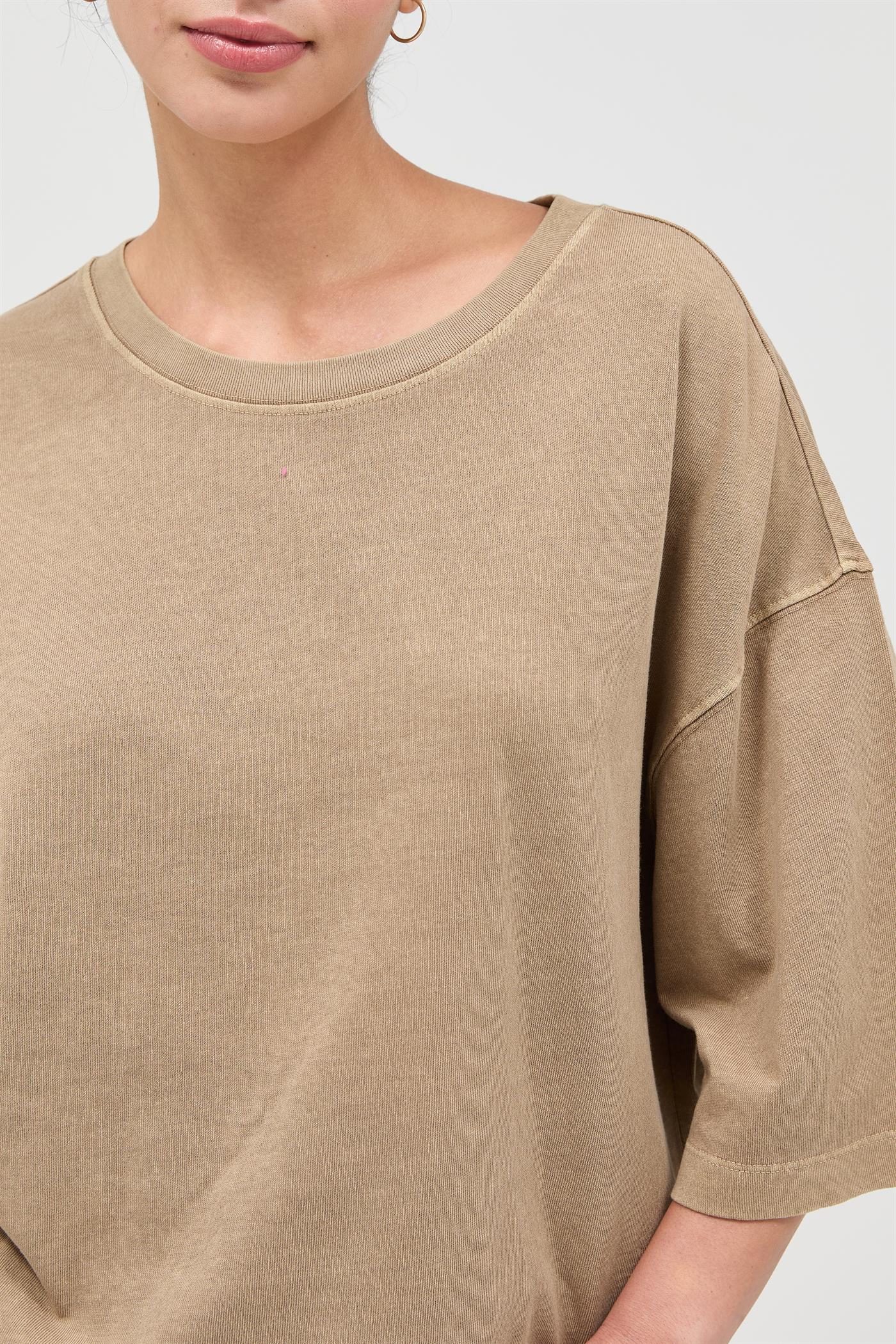 Wholesale Pigment Dye Oversized Half-Sleeve T-Shirt Clothing Tops DZ26A459 MOCHA DOUBLE ZERO