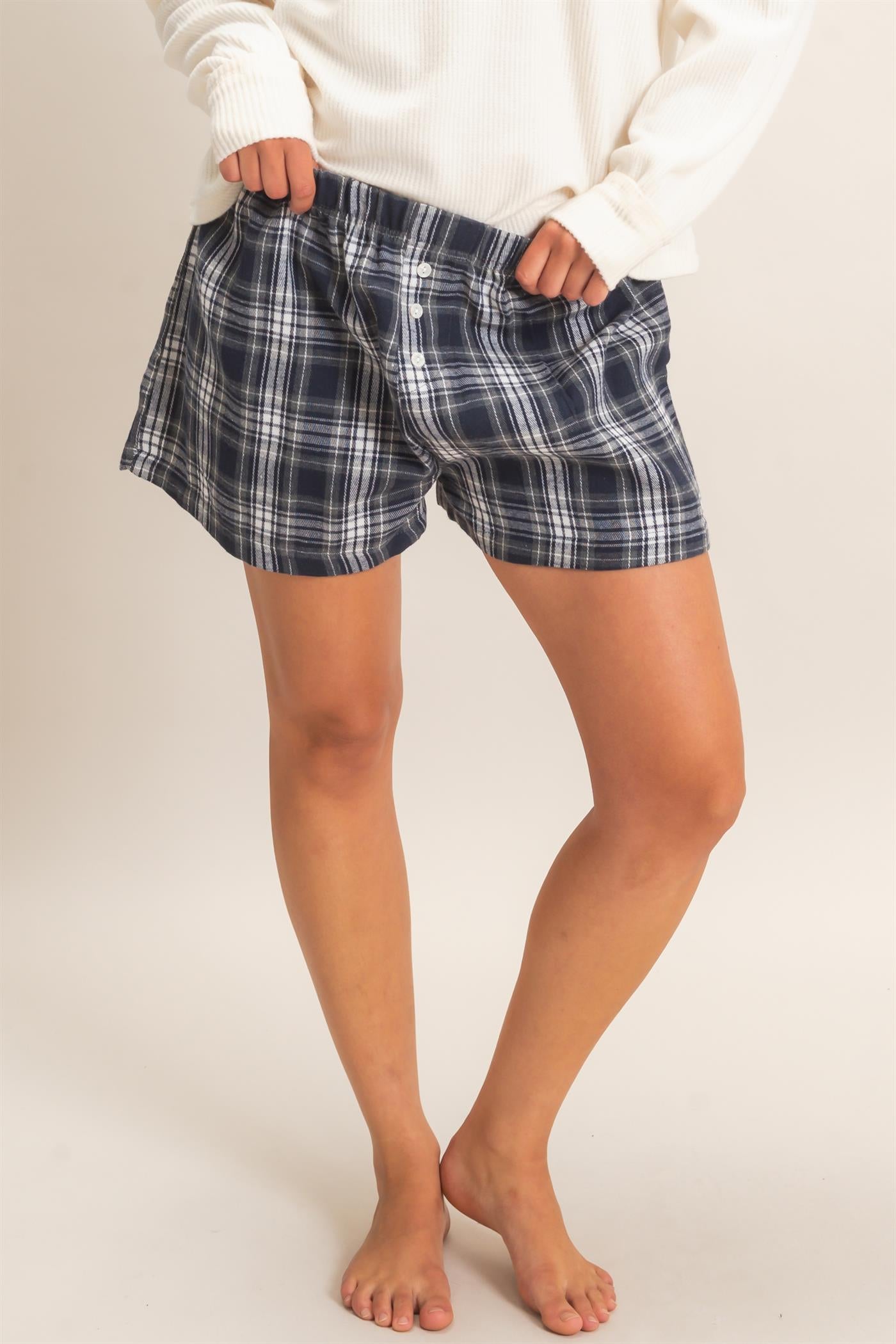 Wholesale Plaid Shorts With Button Front Shorts DZ26F270 NAVY DOUBLE ZERO