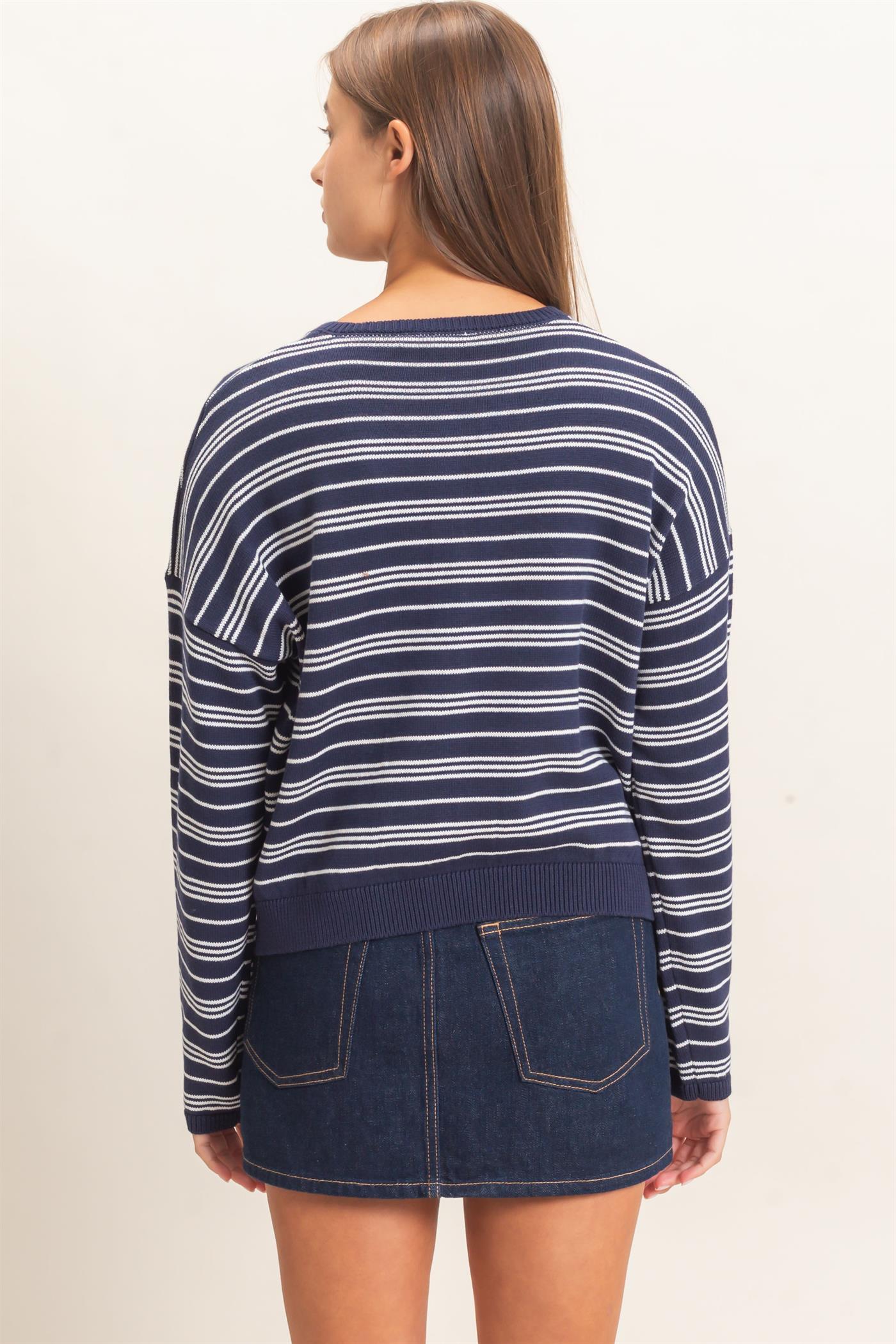 Wholesale Striped Henley Sweater Sweaters DZ26E113 NAVY DOUBLE ZERO