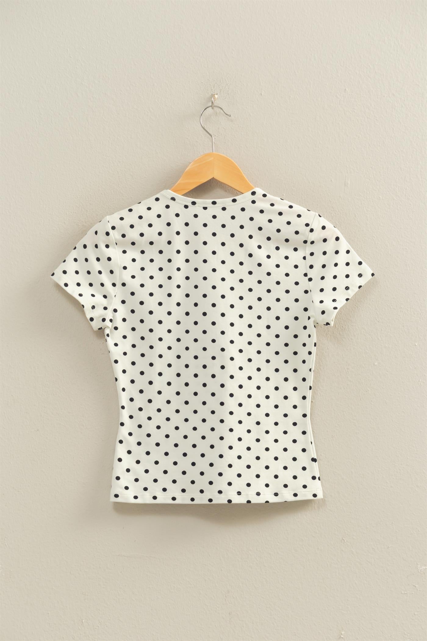 Wholesale Polka Dot Short Sleeve Crew Neck Top Clothing Tops DZ26C383 WHITE DOUBLE ZERO