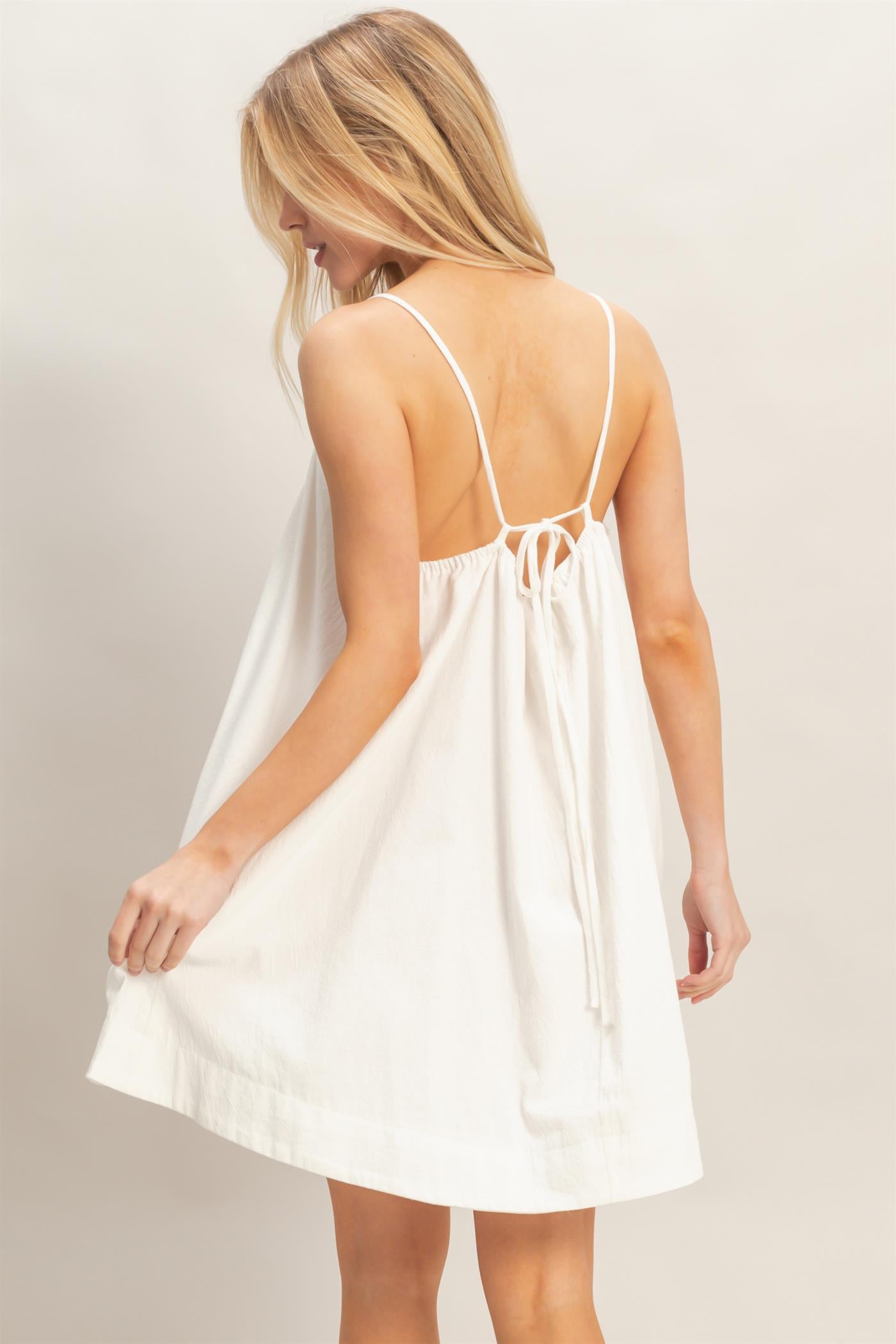 Wholesale Gathered Tie Strap Dress Dresses HF26A237 OFF WHITE HYFVE