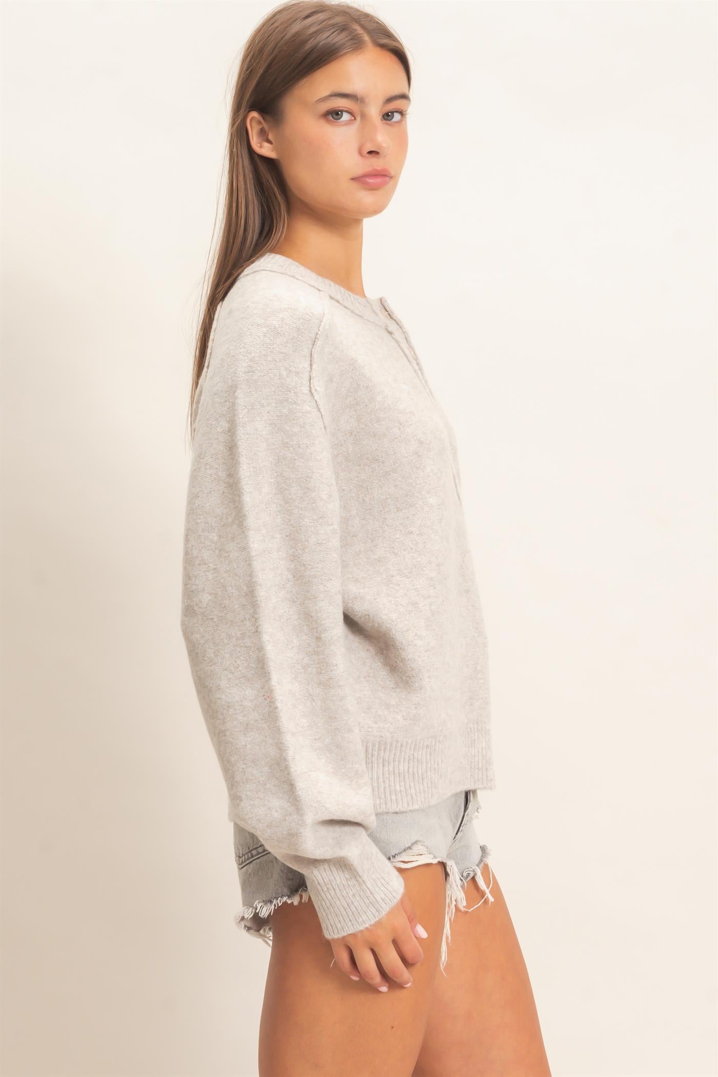 Wholesale Henley Sweater With Reverse Seams Sweaters DZ26F004 MUSHROOM DOUBLE ZERO