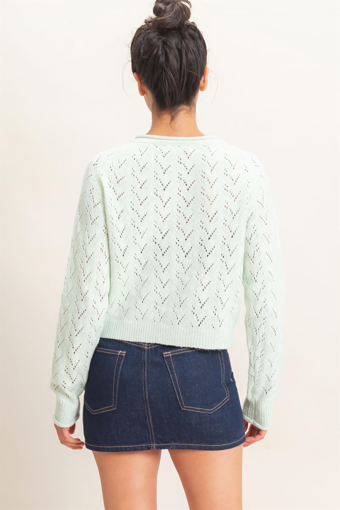 Wholesale Pointelle Knit Button Front Cardigan Cardigans DZ26C978 PALE GREEN DOUBLE ZERO
