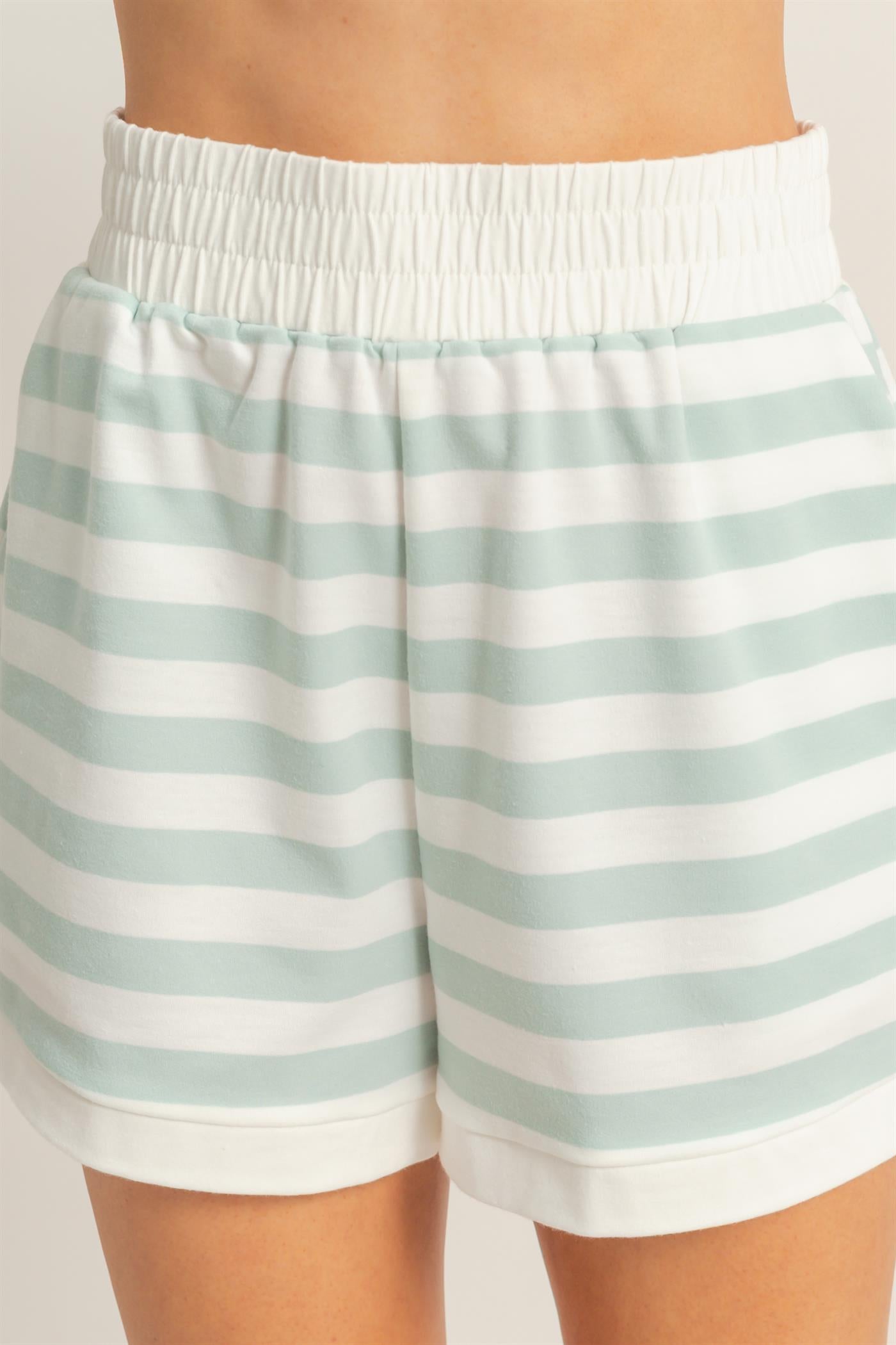 Wholesale Striped Short Sleeve Top & Shorts Set Clothing HF26C064-SET BLUE HYFVE