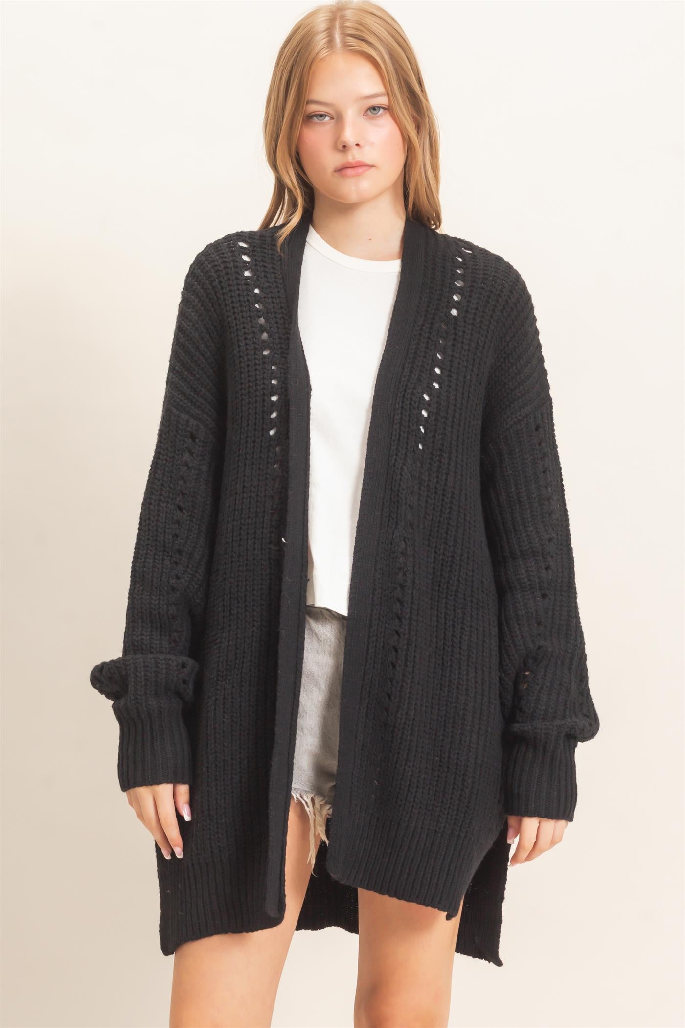 Wholesale Open-Front Cardigan Cardigans HF26C410 BLACK HYFVE