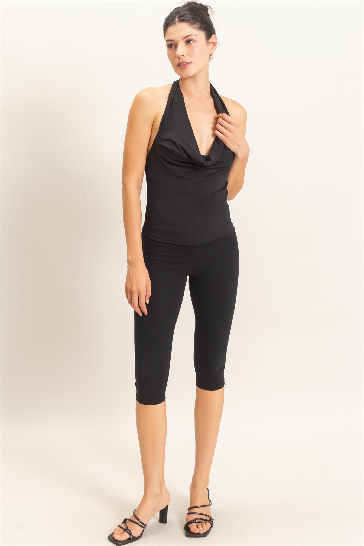 Wholesale Cowl Halter Neck Top Clothing Tops HF26E408 BLACK HYFVE