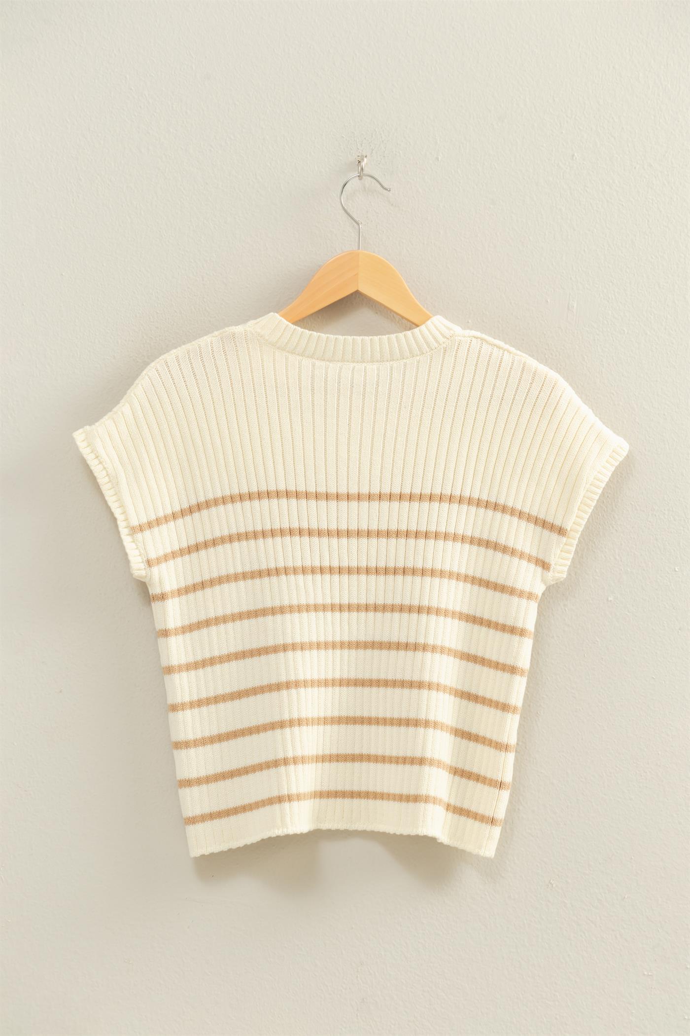 Wholesale Sleeveless Ribbed Striped Knit Top Clothing Tops DZ26A209 TAUPE DOUBLE ZERO