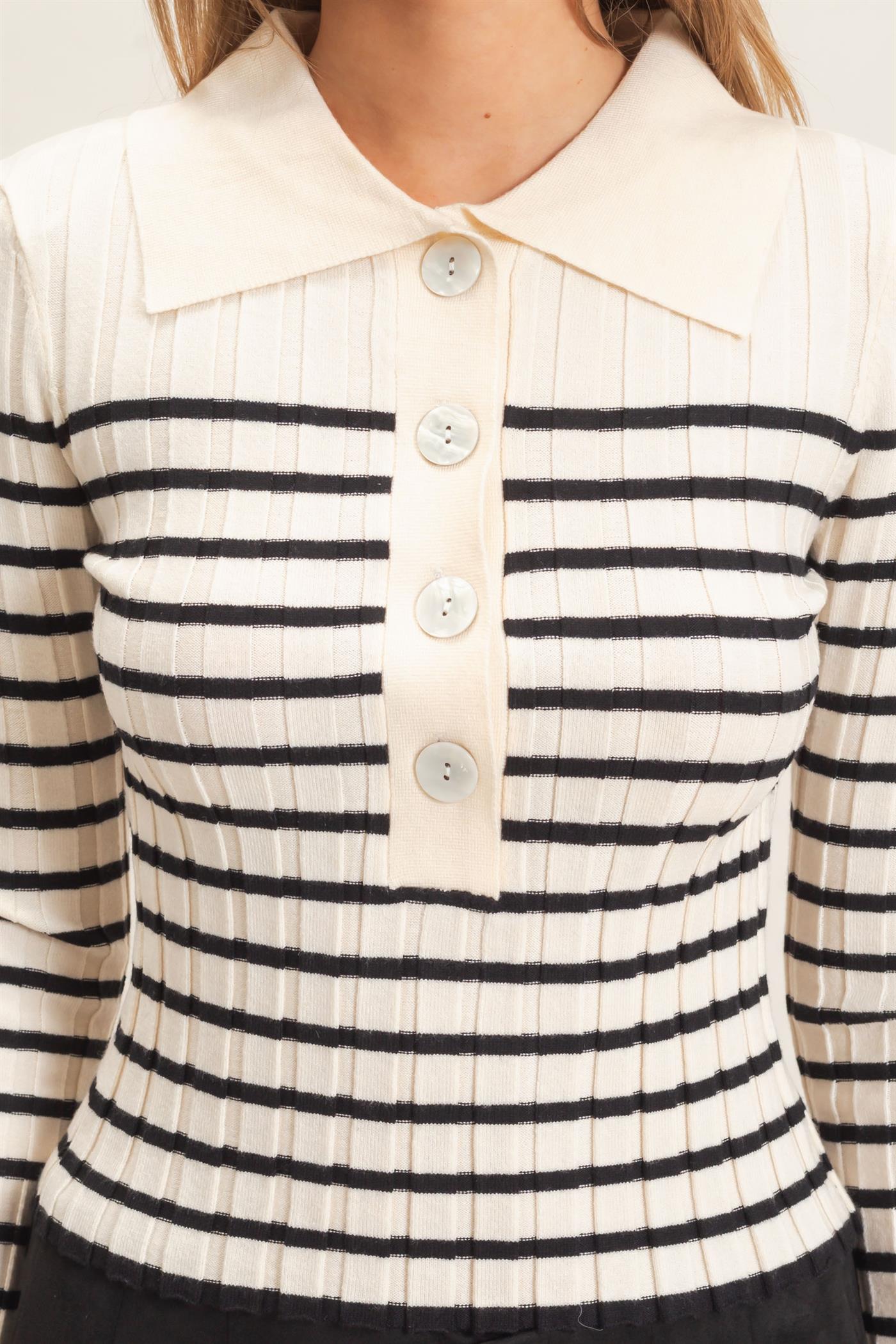Wholesale Ribbed Collared Sweater Sweaters HF26E534 CREAM HYFVE